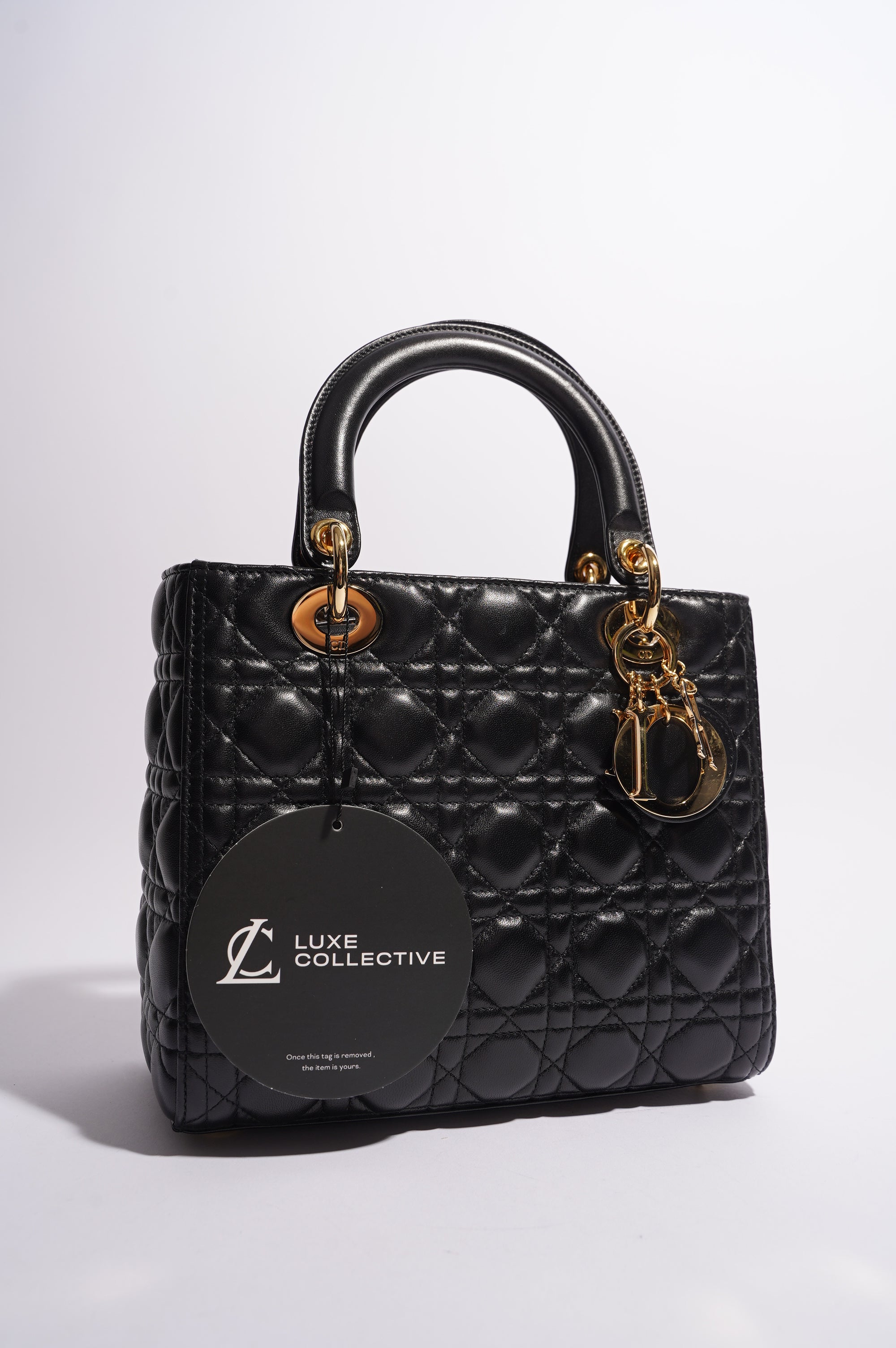 Christian Dior Womens Lady Dior Black / Gold Medium