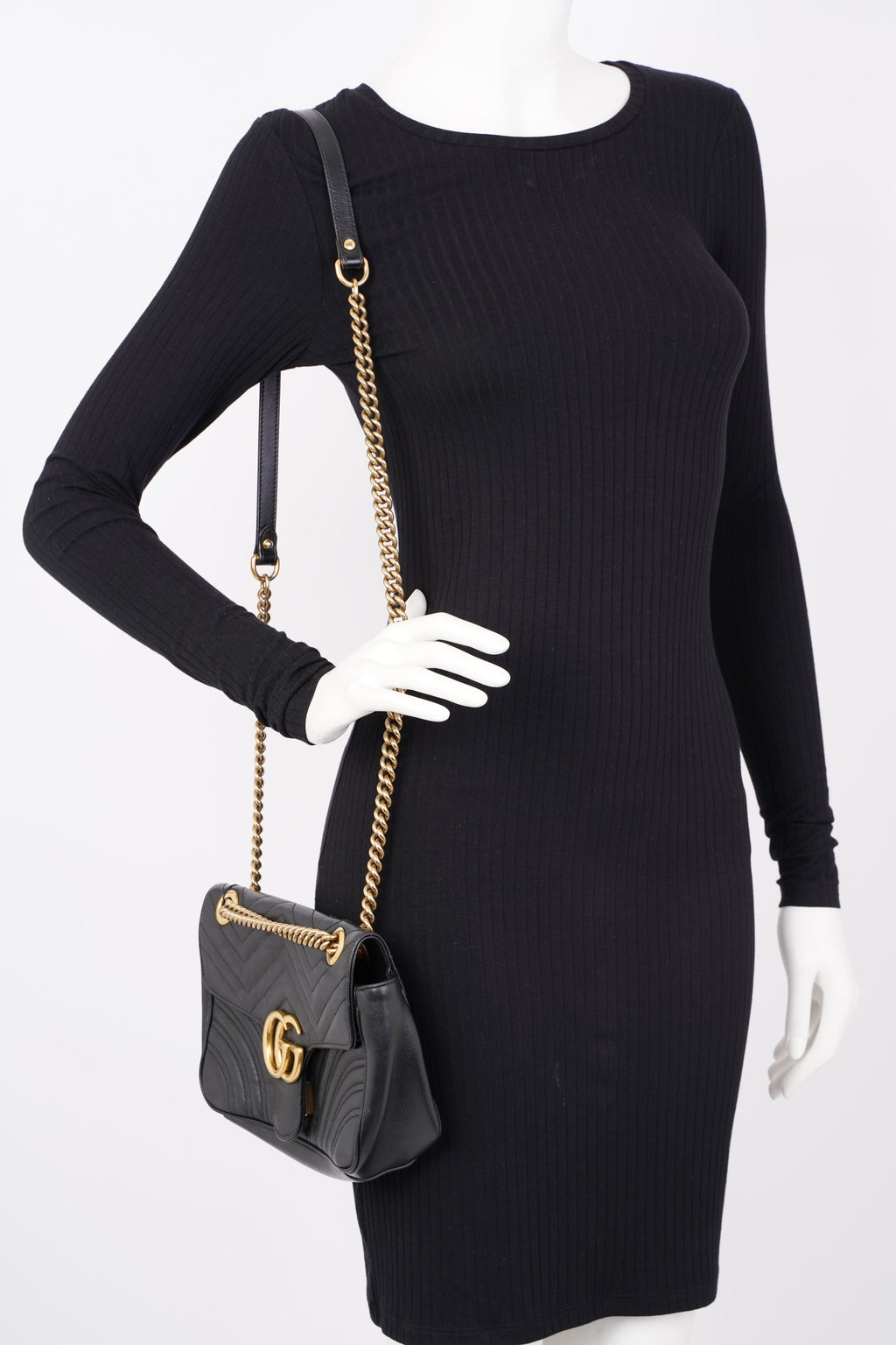 Gucci Womens GG Marmont Flap Bag Black Leather Small