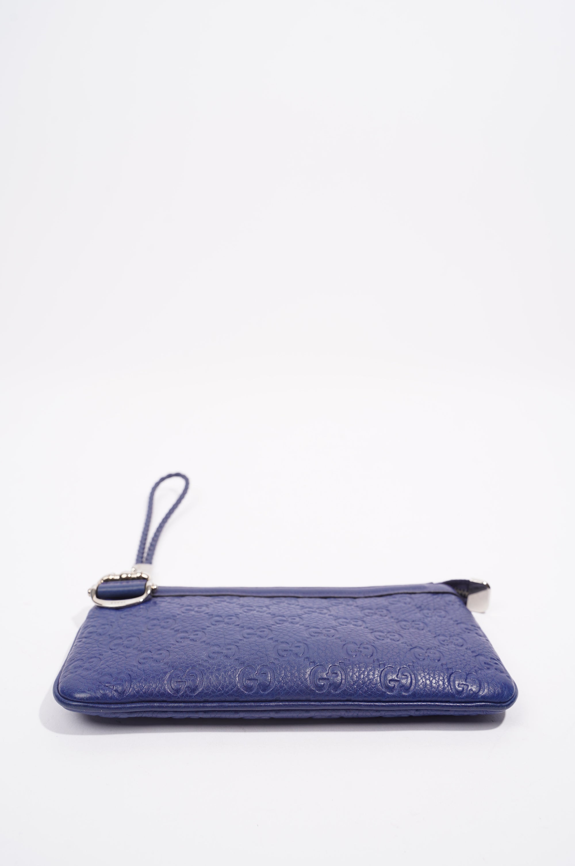 Gucci Womens GG Zip Pouch Blue Leather