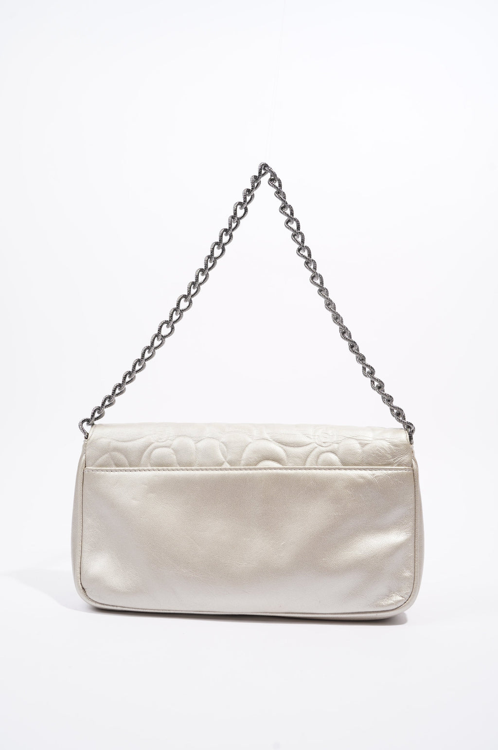 Chanel Womens Vintage Camellia Silver Lambskin