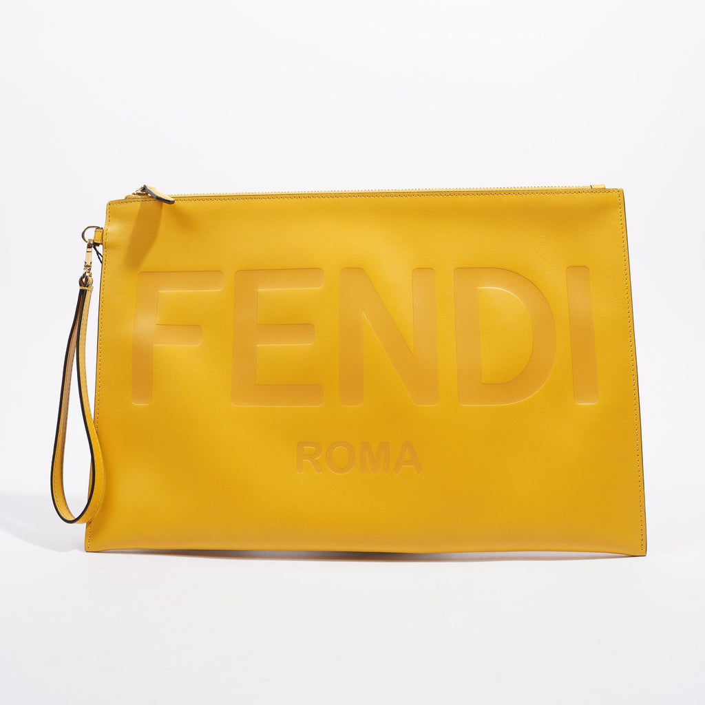Fendi Womens Roma Clutch Yellow Large