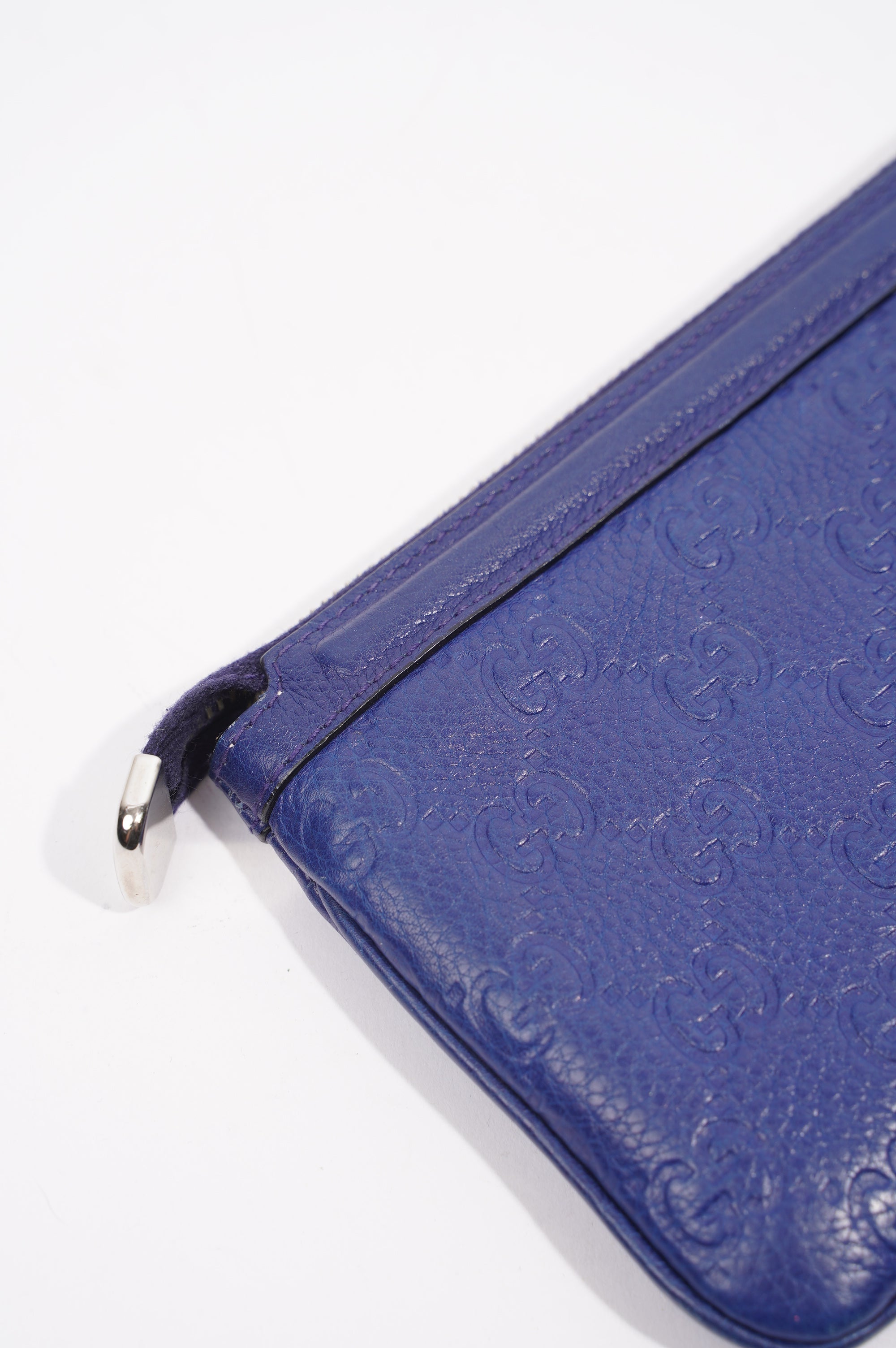 Gucci Womens GG Zip Pouch Blue Leather