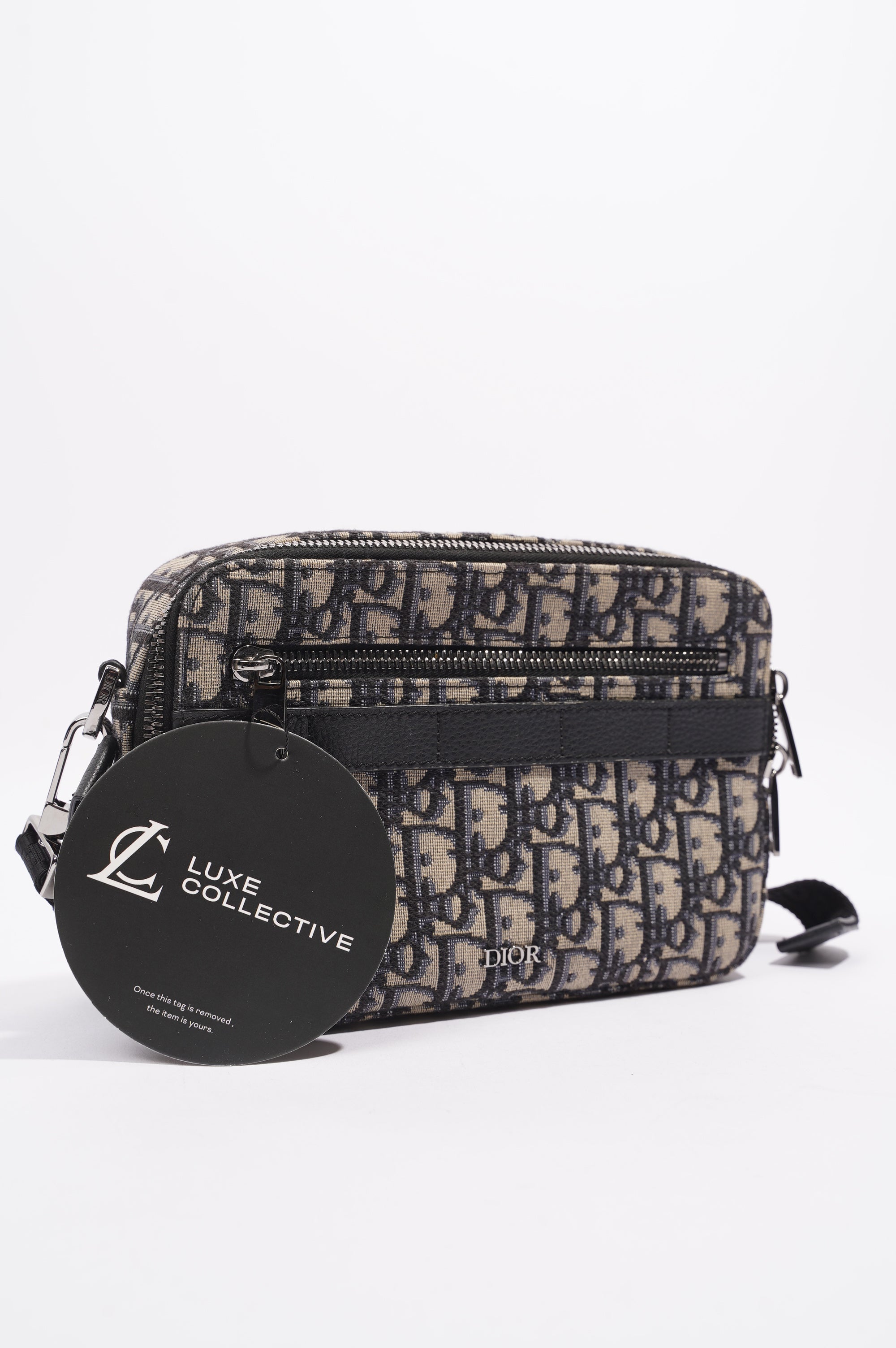 Christian Dior Womens Safari Messenger Oblique Bag Blue / White
