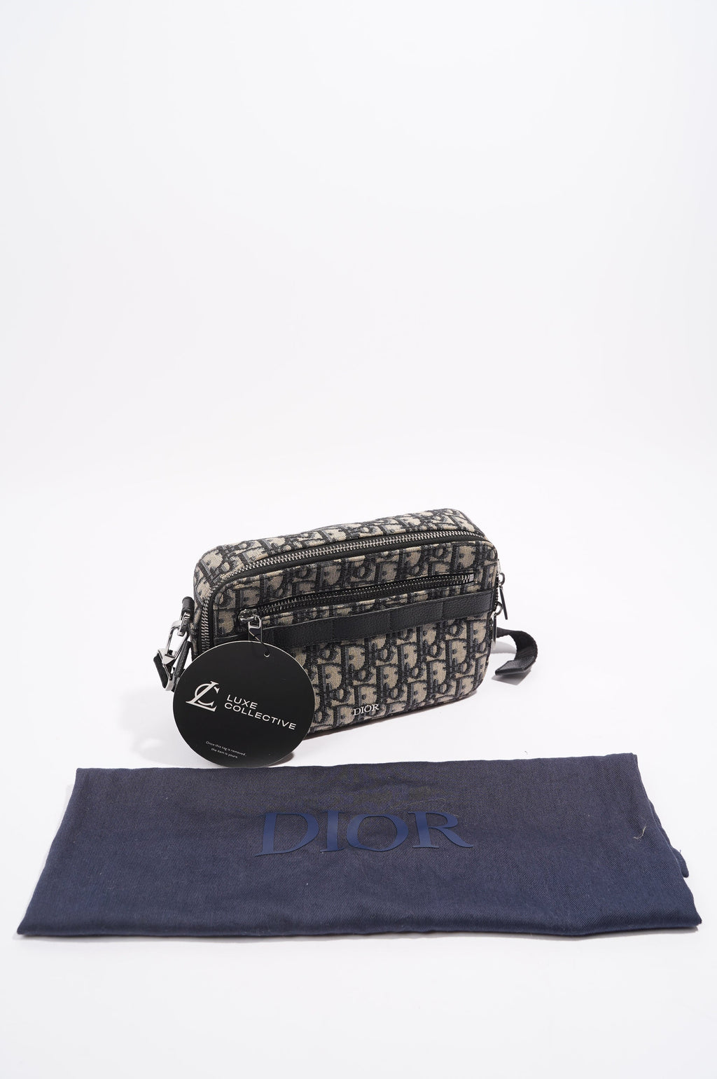 Christian Dior Womens Safari Messenger Oblique Bag Blue / White