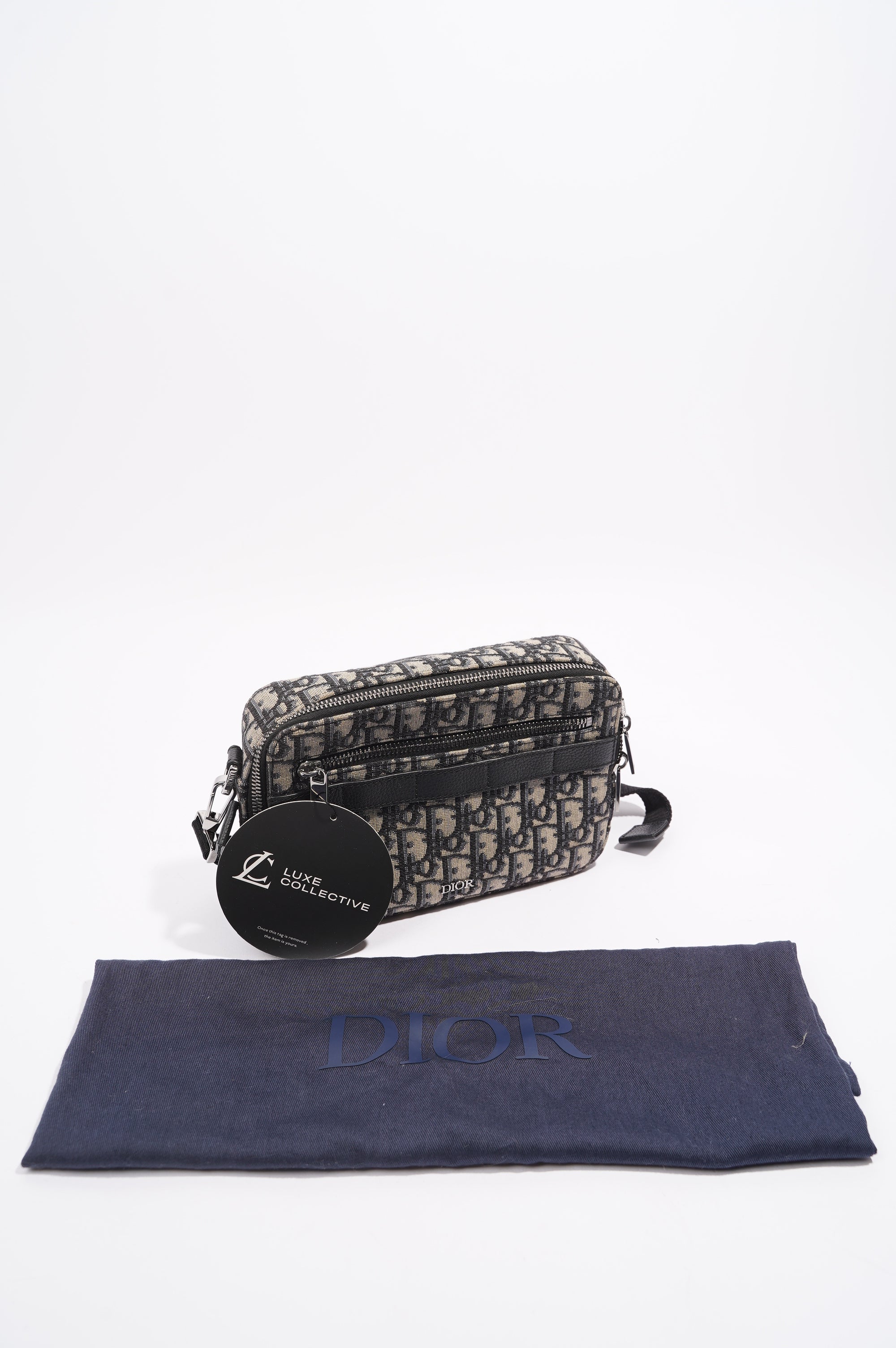 Christian Dior Womens Safari Messenger Oblique Bag Blue / White