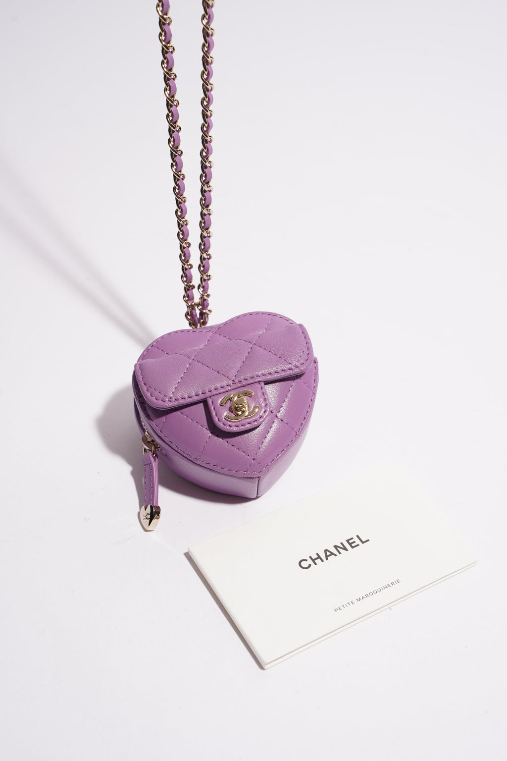 Chanel Womens Heart Bag 22s Purple Micro