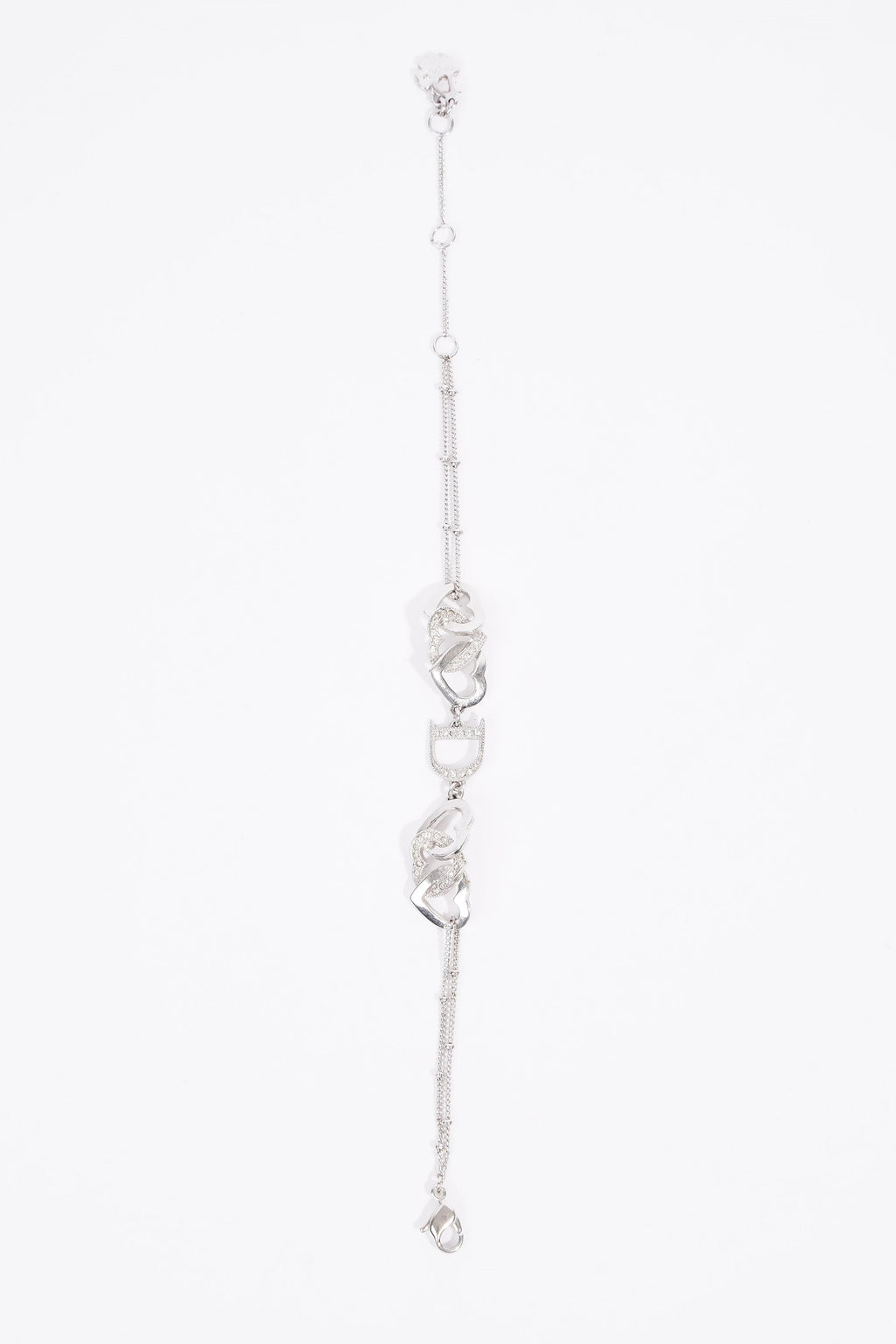 Christian Dior Dior Interlocking Silver Crystal Heart Bracelet Silver Base Metal 20cm