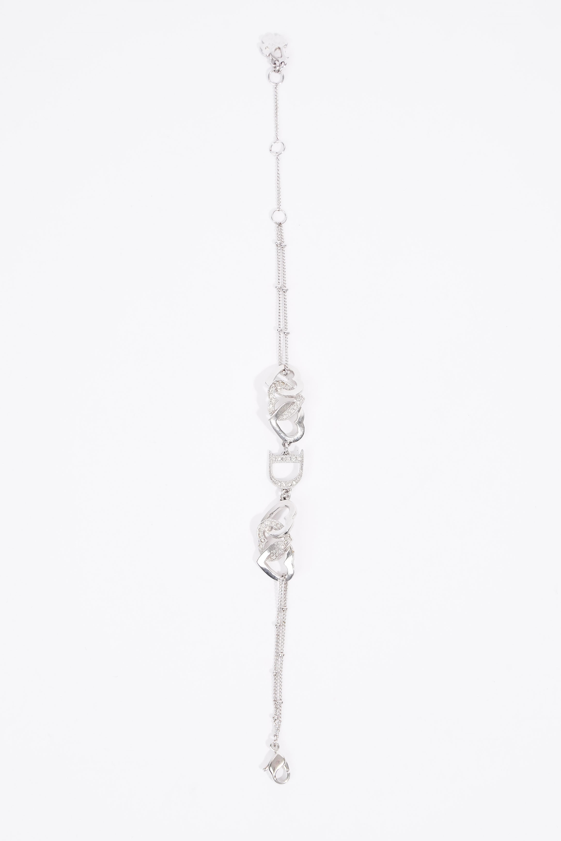 Christian Dior Dior Interlocking Silver Crystal Heart Bracelet Silver Base Metal 20cm