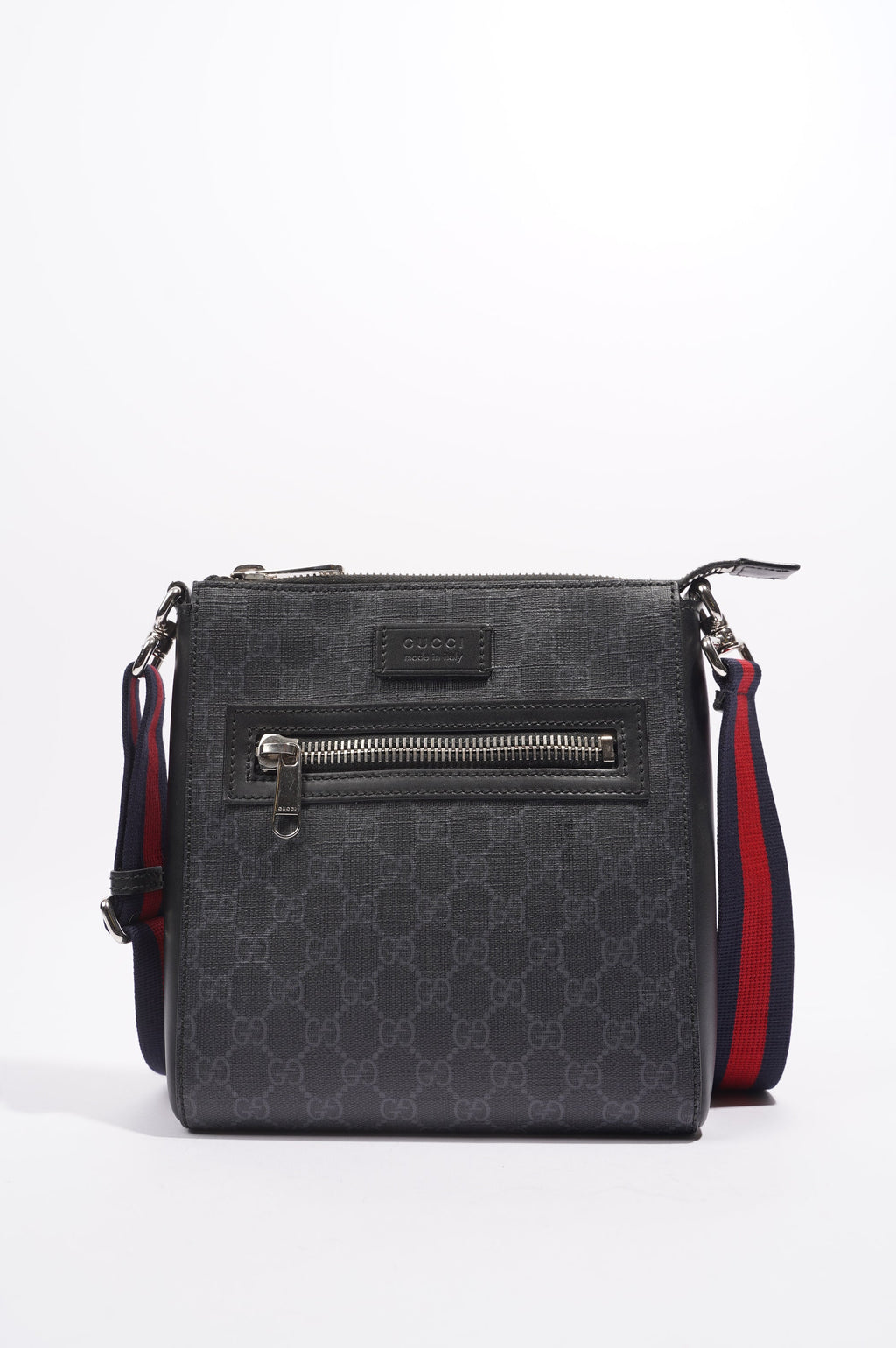 Gucci Mens GG Black Messenger Bag Black Canvas Small