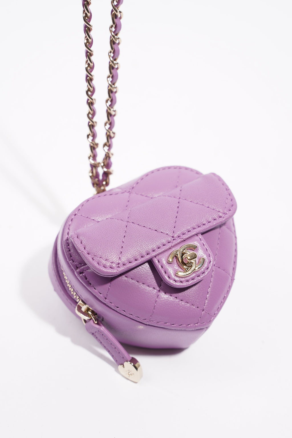 Chanel Womens Heart Bag 22s Purple Micro