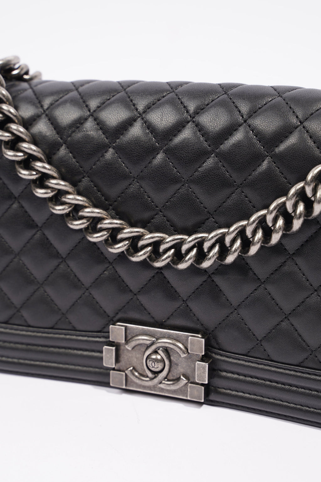 Chanel Womens Lambskin Boy Bag Black Medium