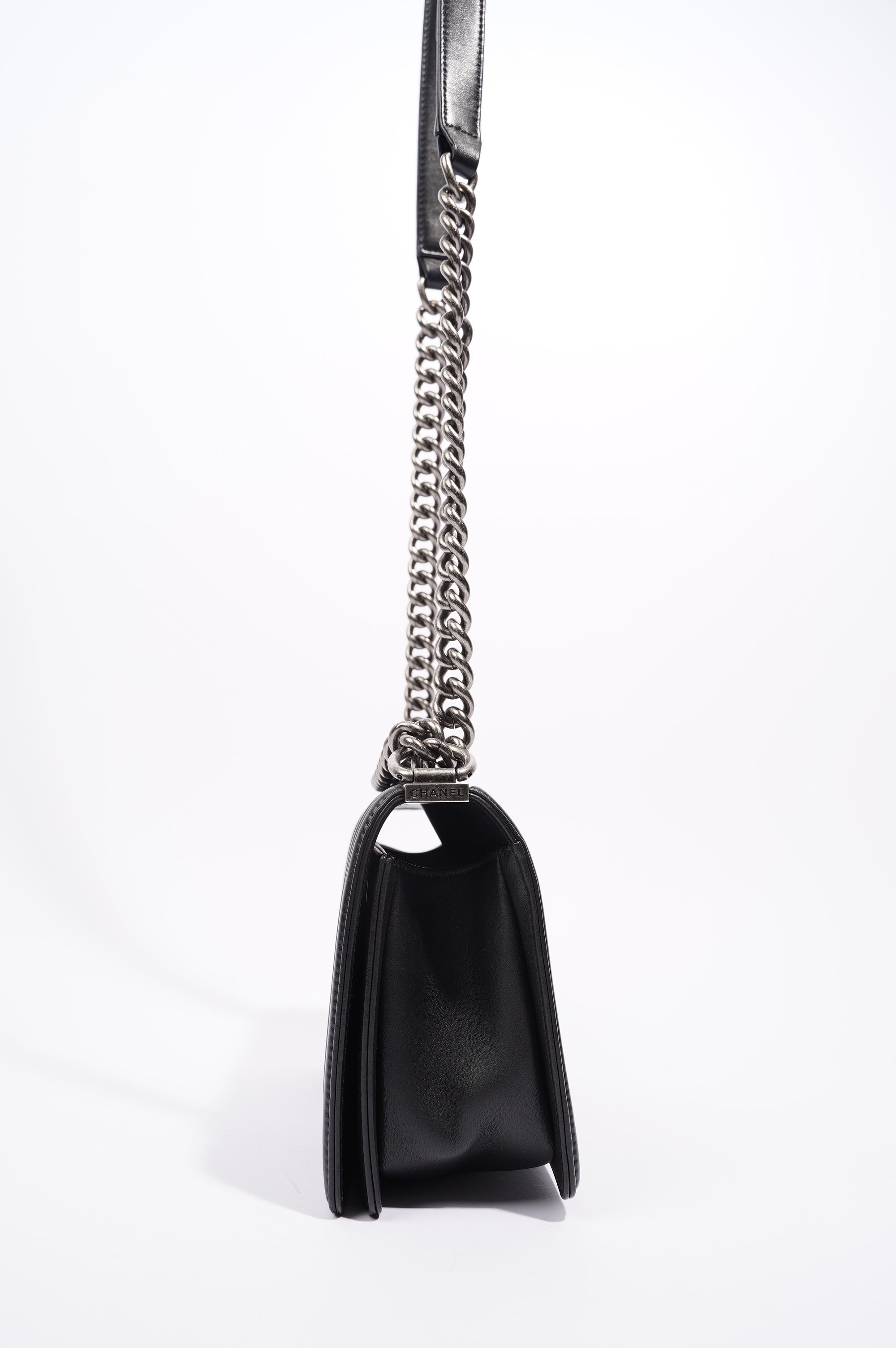 Chanel Womens Lambskin Boy Bag Black Medium