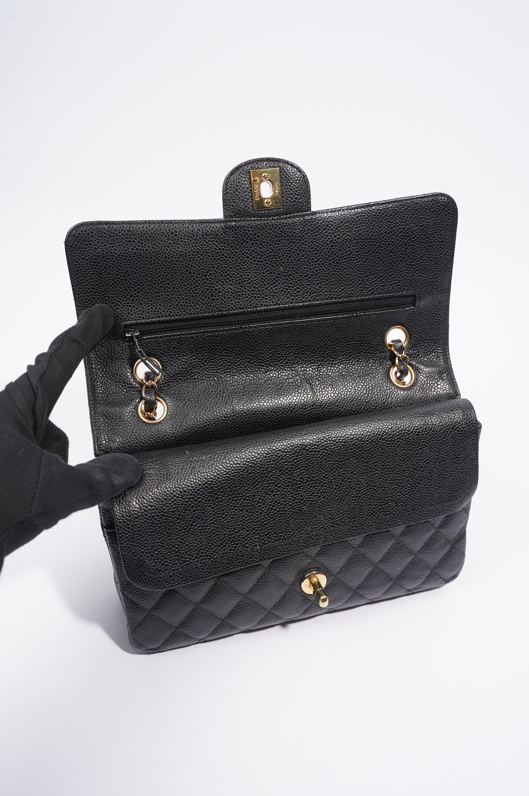 Chanel Womens Classic Flap Black Caviar Medium