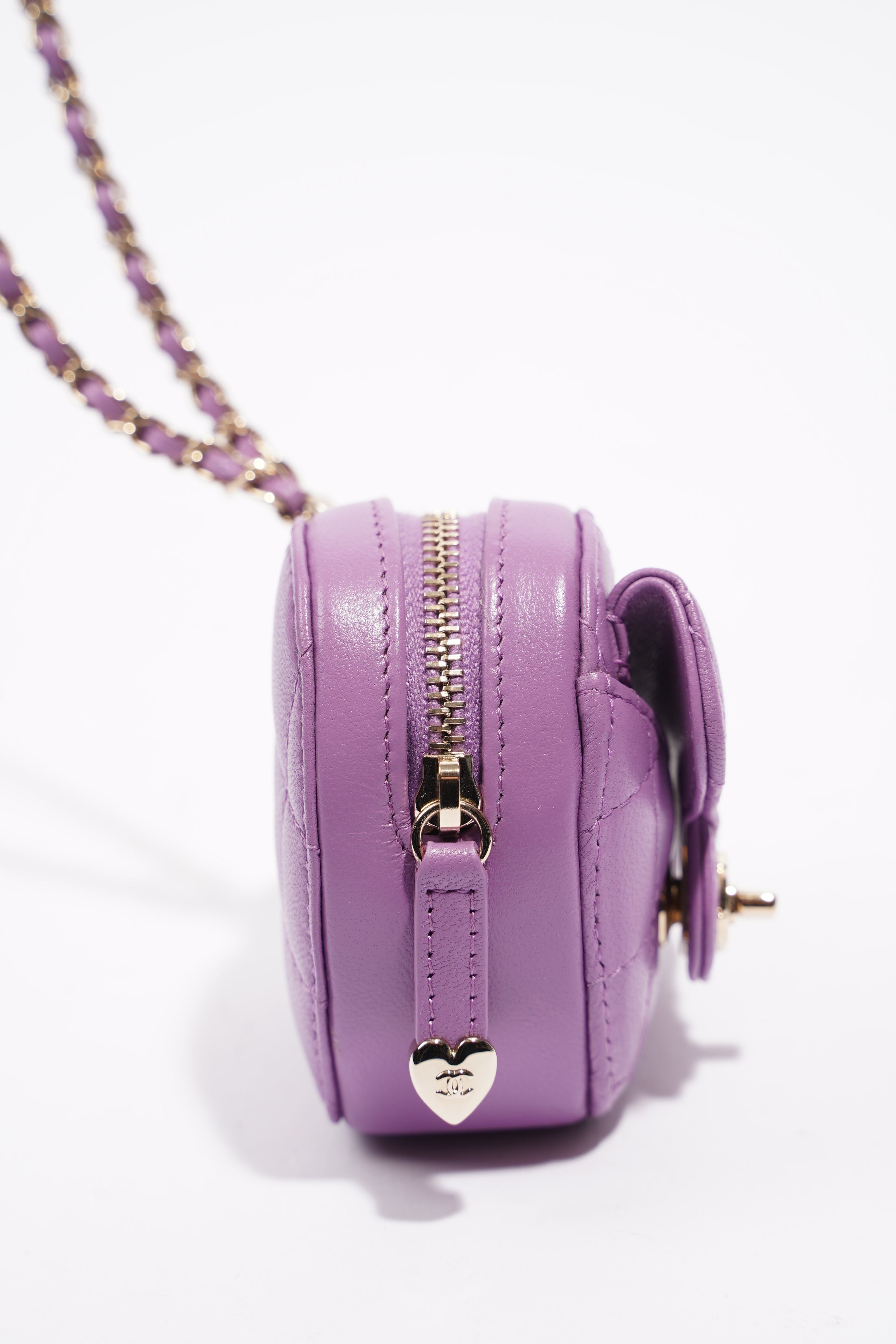Chanel Womens Heart Bag 22s Purple Micro