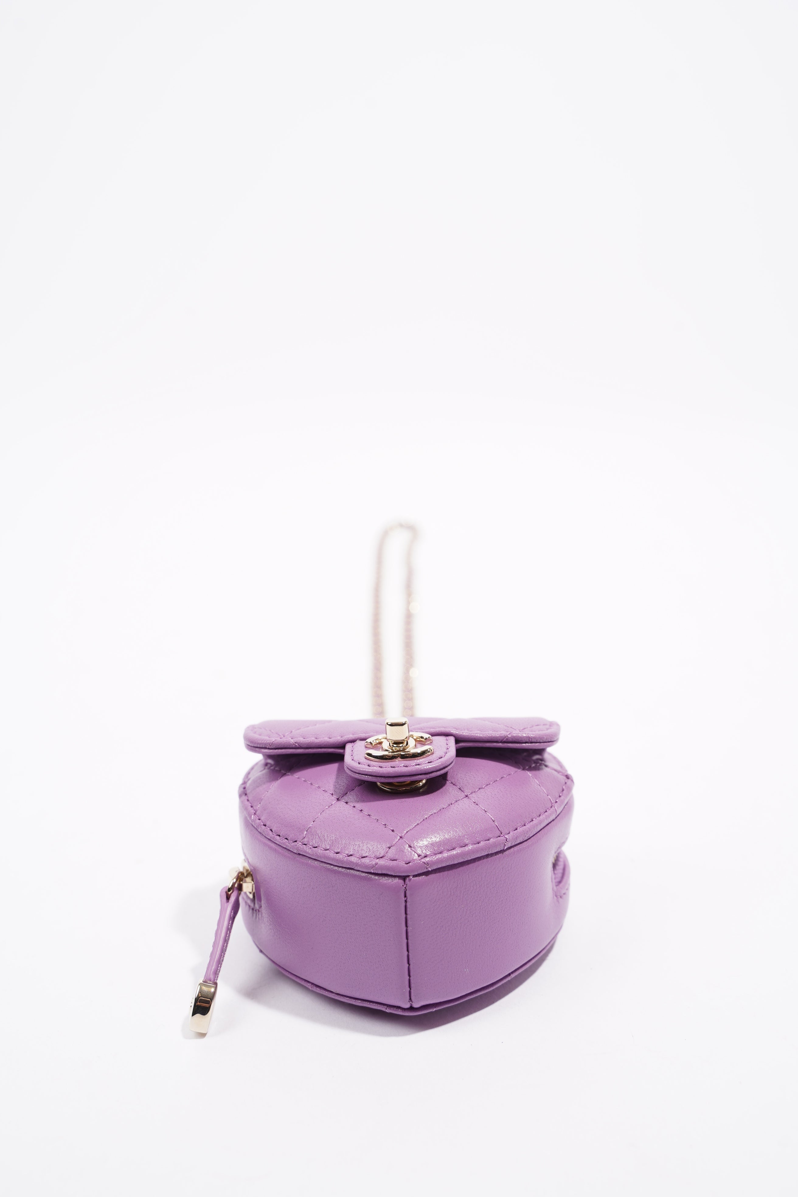 Chanel Womens Heart Bag 22s Purple Micro