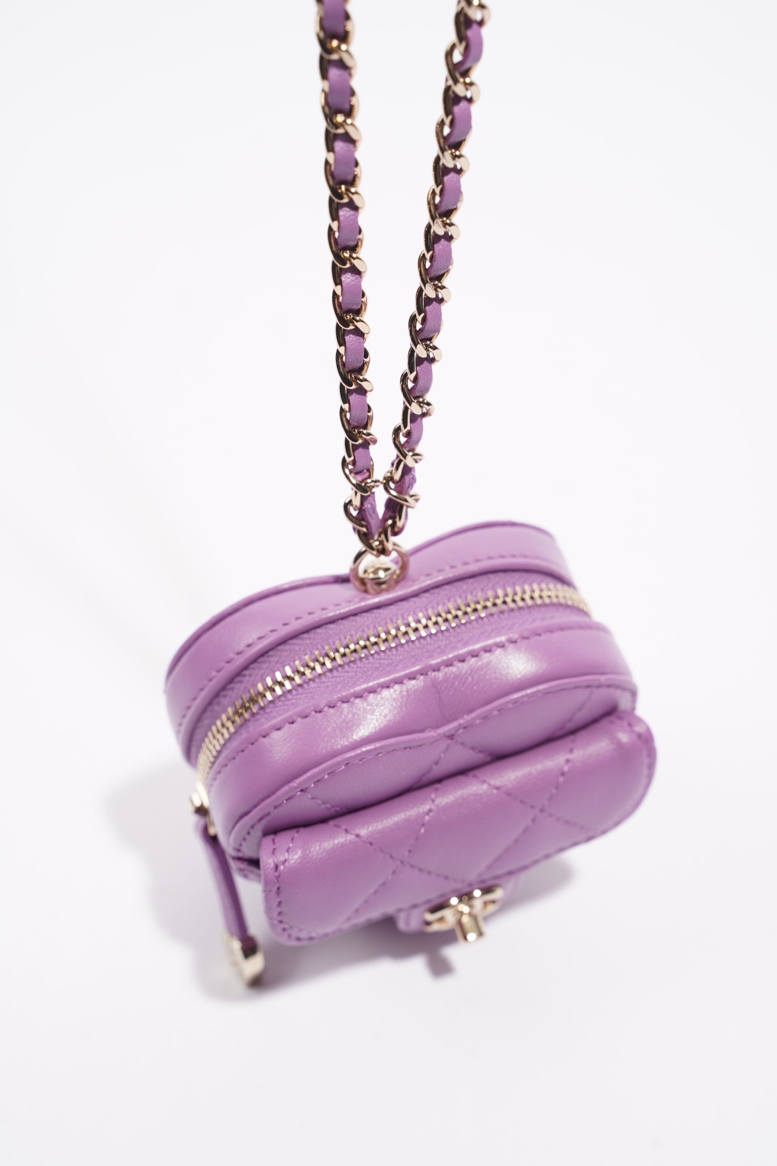 Chanel Womens Heart Bag 22s Purple Micro