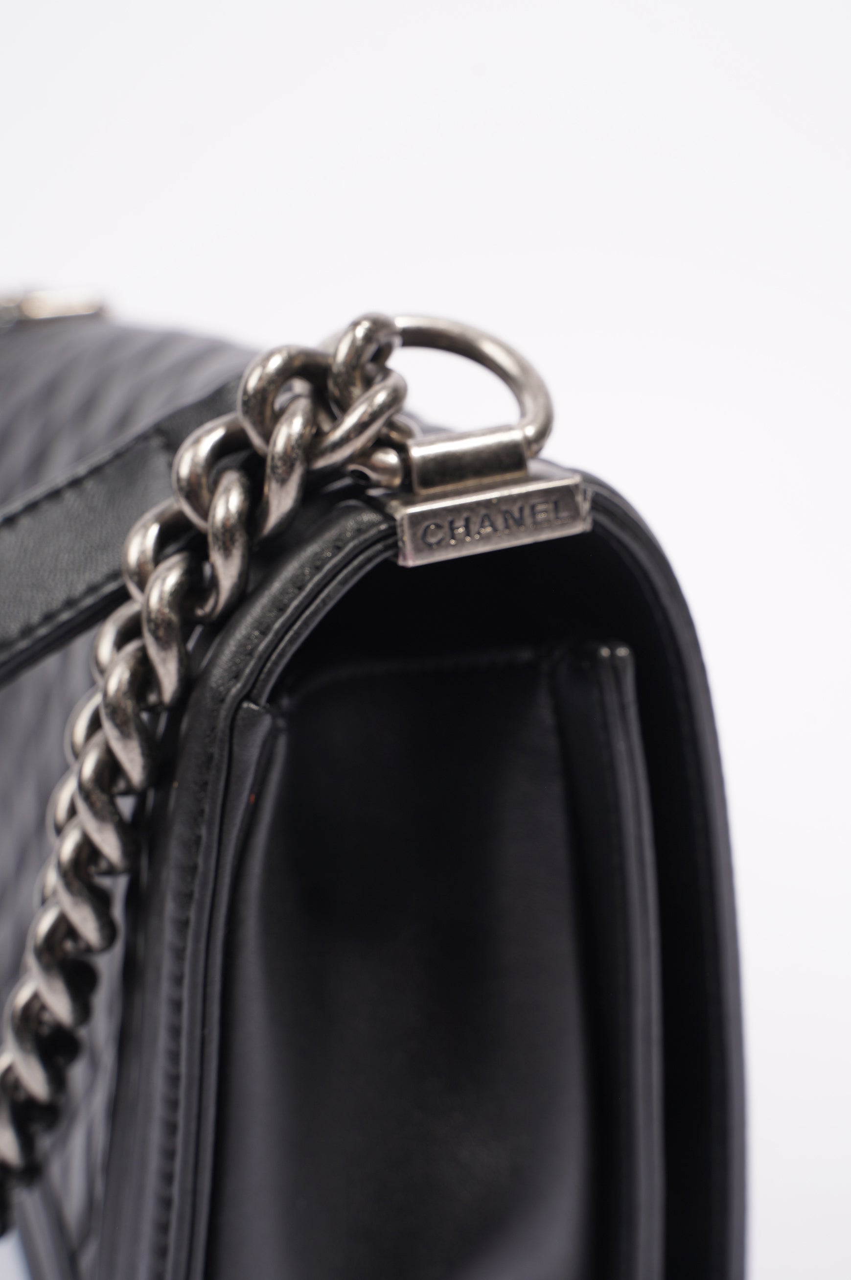 Chanel Womens Lambskin Boy Bag Black Medium