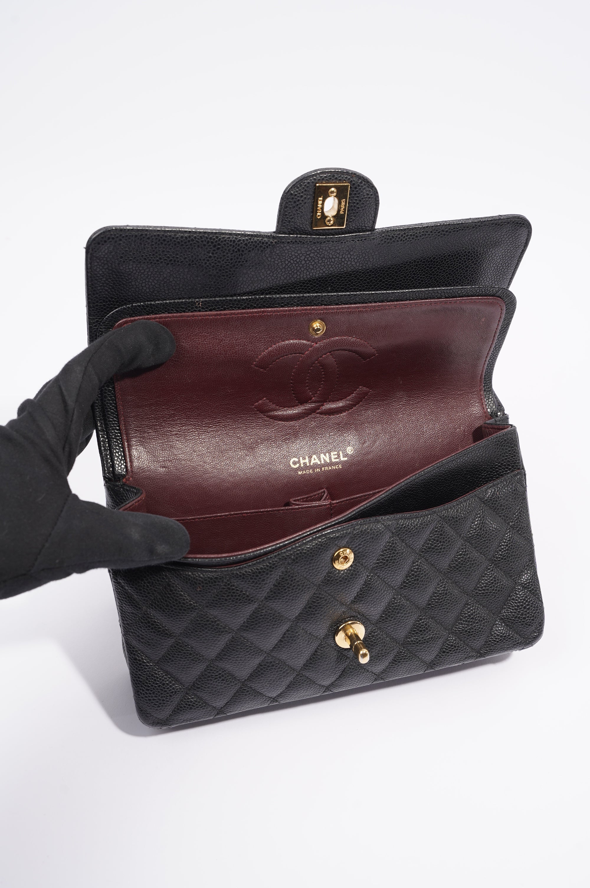 Chanel Womens Classic Flap Black Caviar Medium
