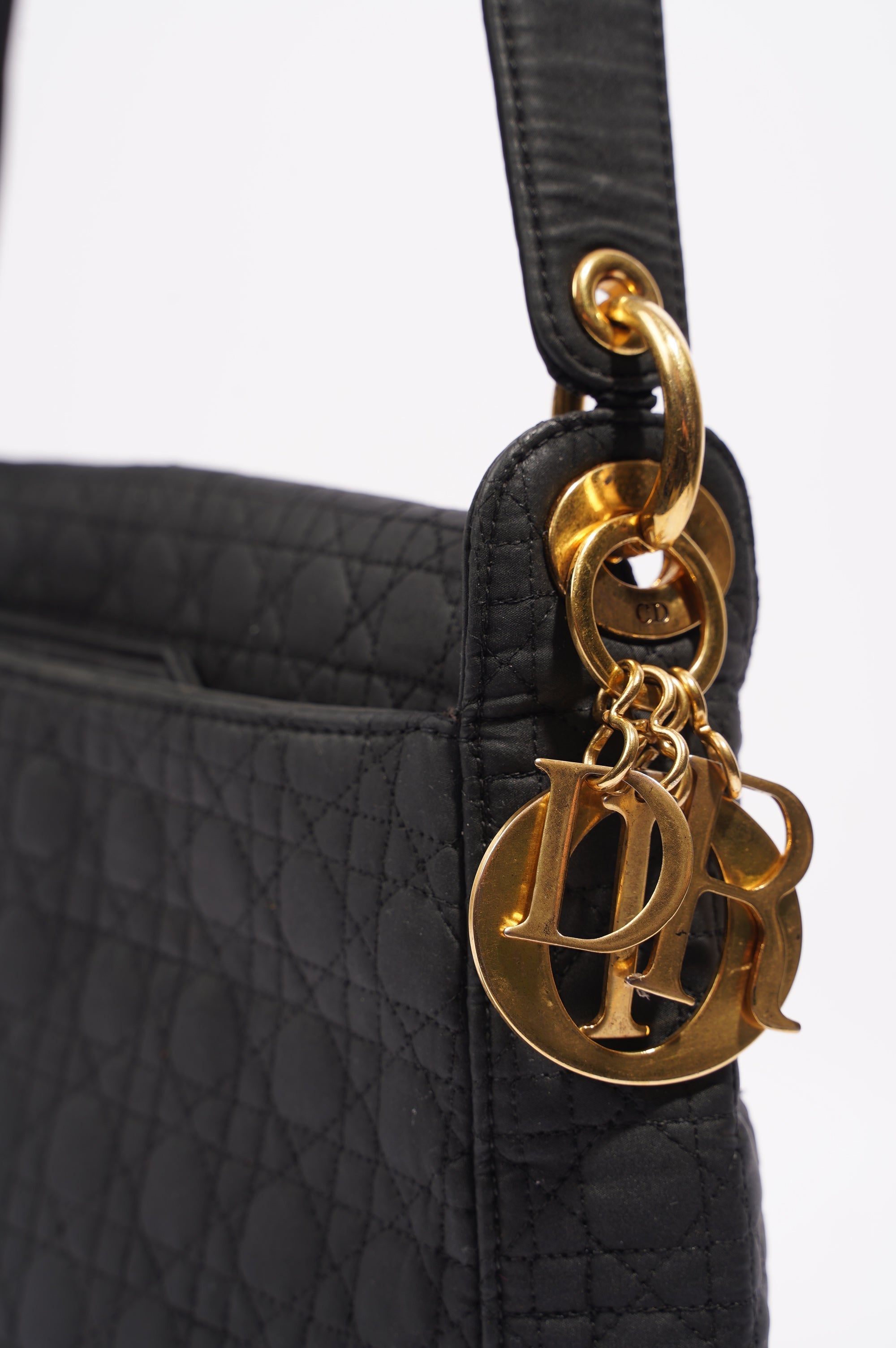 Christian Dior Womens Vintage Cannage Black Nylon
