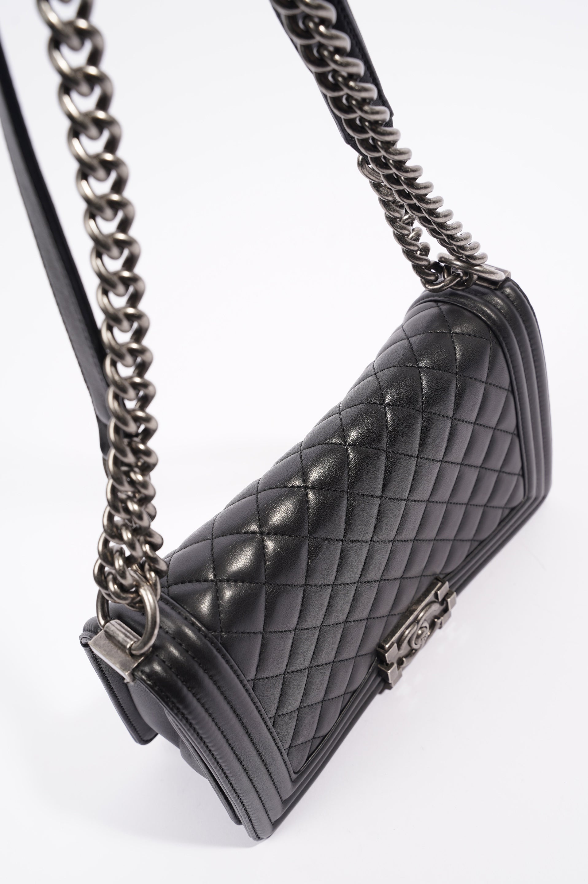 Chanel Womens Lambskin Boy Bag Black Medium