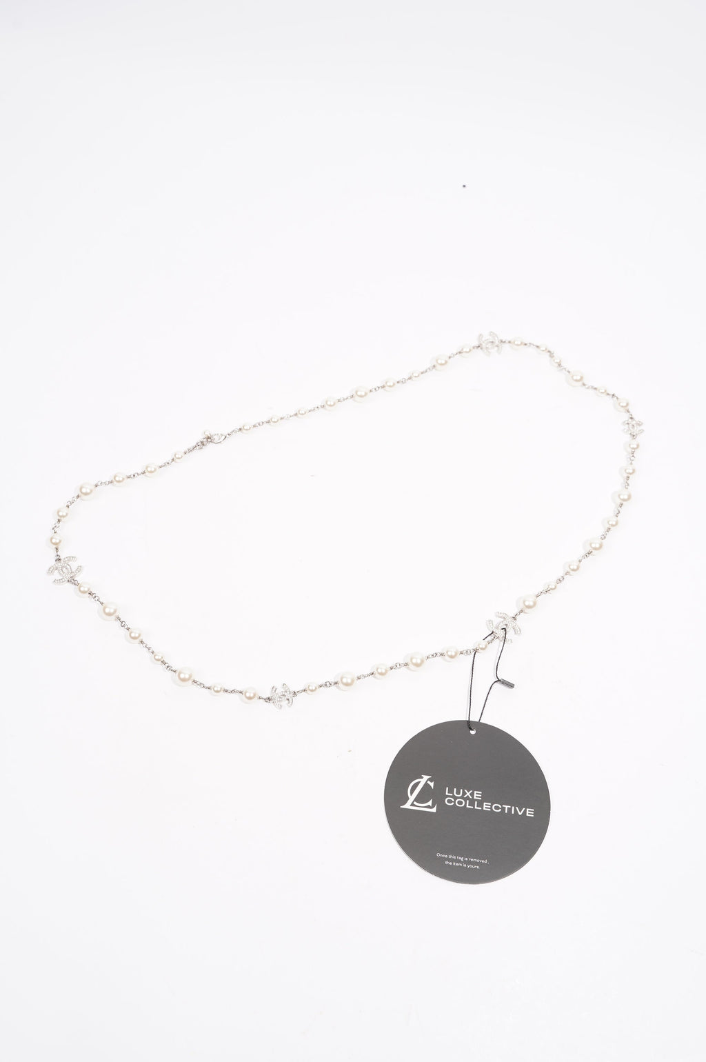 Chanel Womens Long Pearl Necklace Silver Finish / Pearls