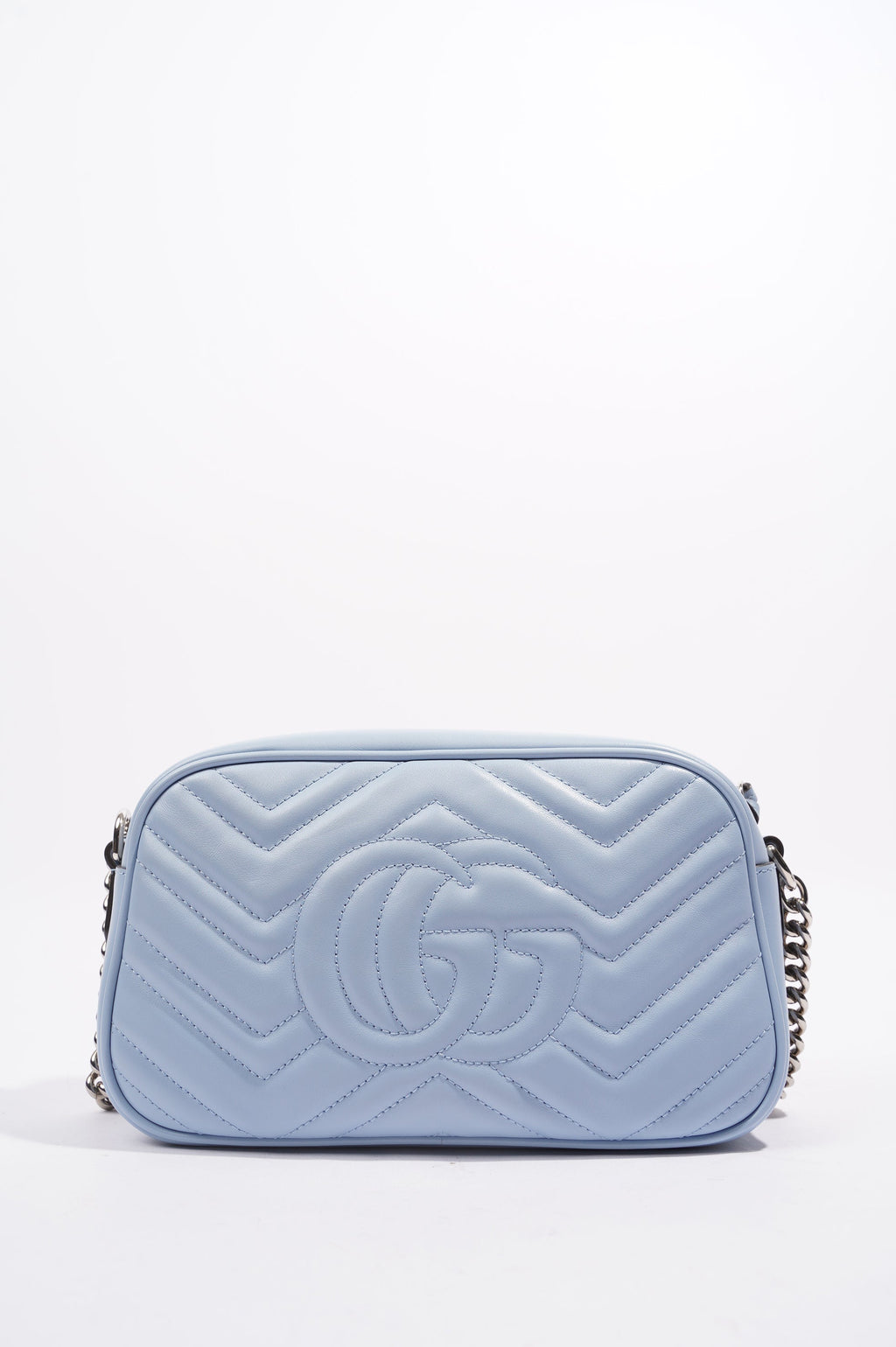 Gucci Womens Marmont Zip Baby Blue Matelasse Small