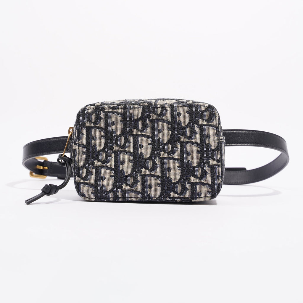 Christian Dior Womens Oblique Belt Pouch Blue / White Canvas