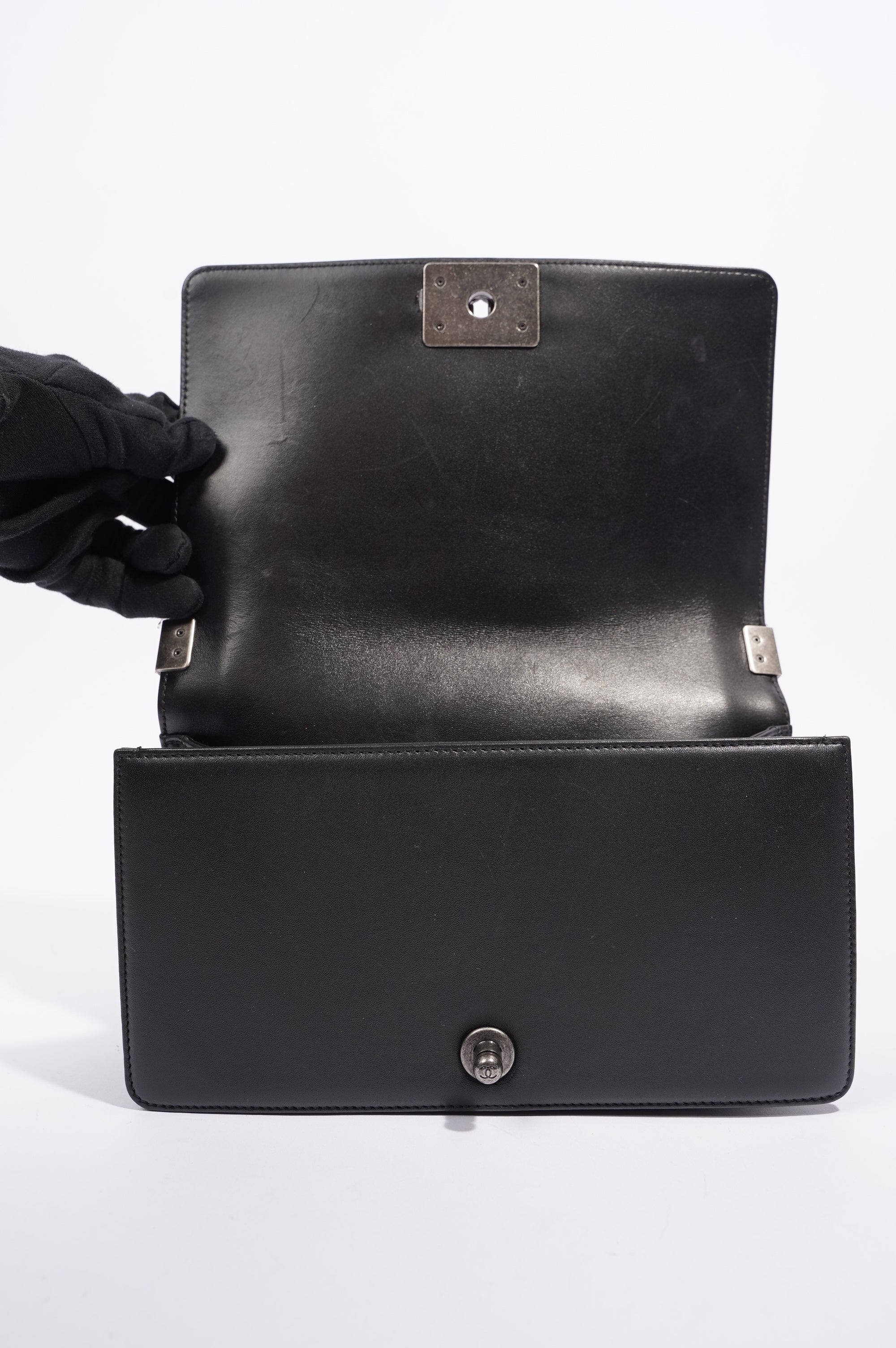 Chanel Womens Lambskin Boy Bag Black Medium