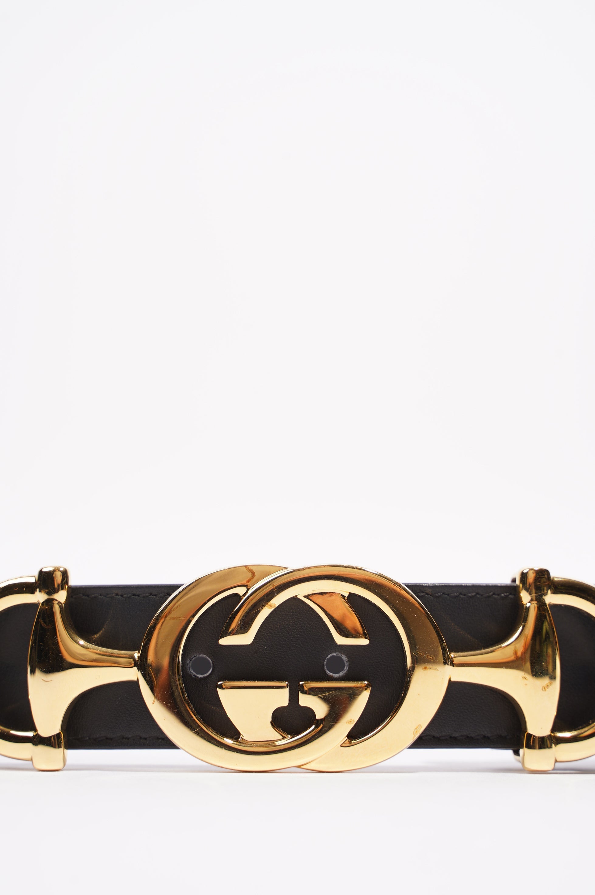 Gucci Womens GG Interlocking Horsebit Belt Black Leather 75cm