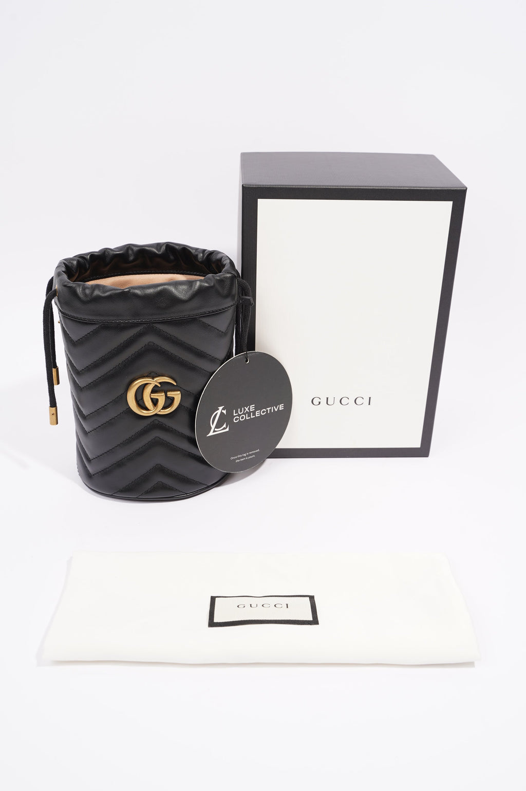 Gucci Womens GG Marmont 2.0 Bucket Bag Black Leather