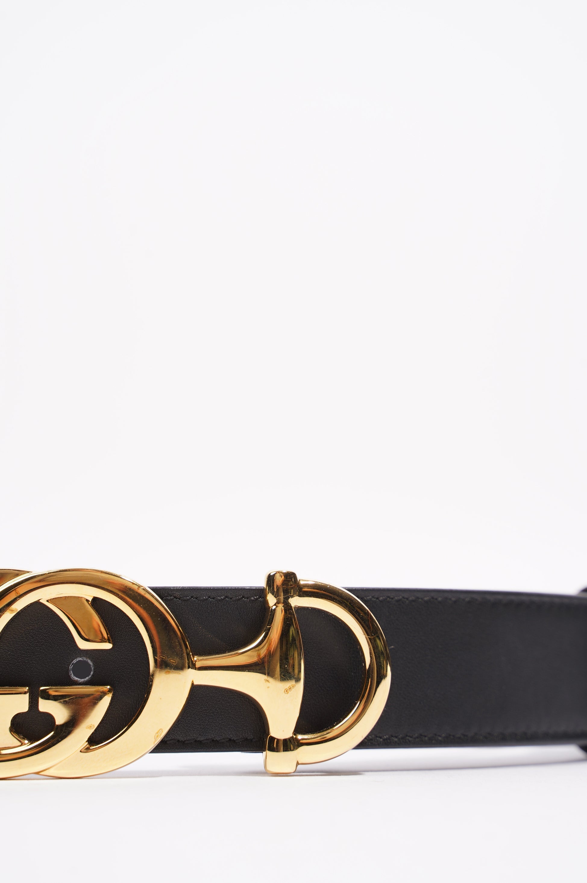 Gucci Womens GG Interlocking Horsebit Belt Black Leather 75cm