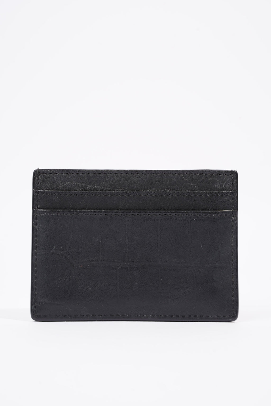 Saint Laurent Womens Cassandre Croc Embossed Card Holder Black