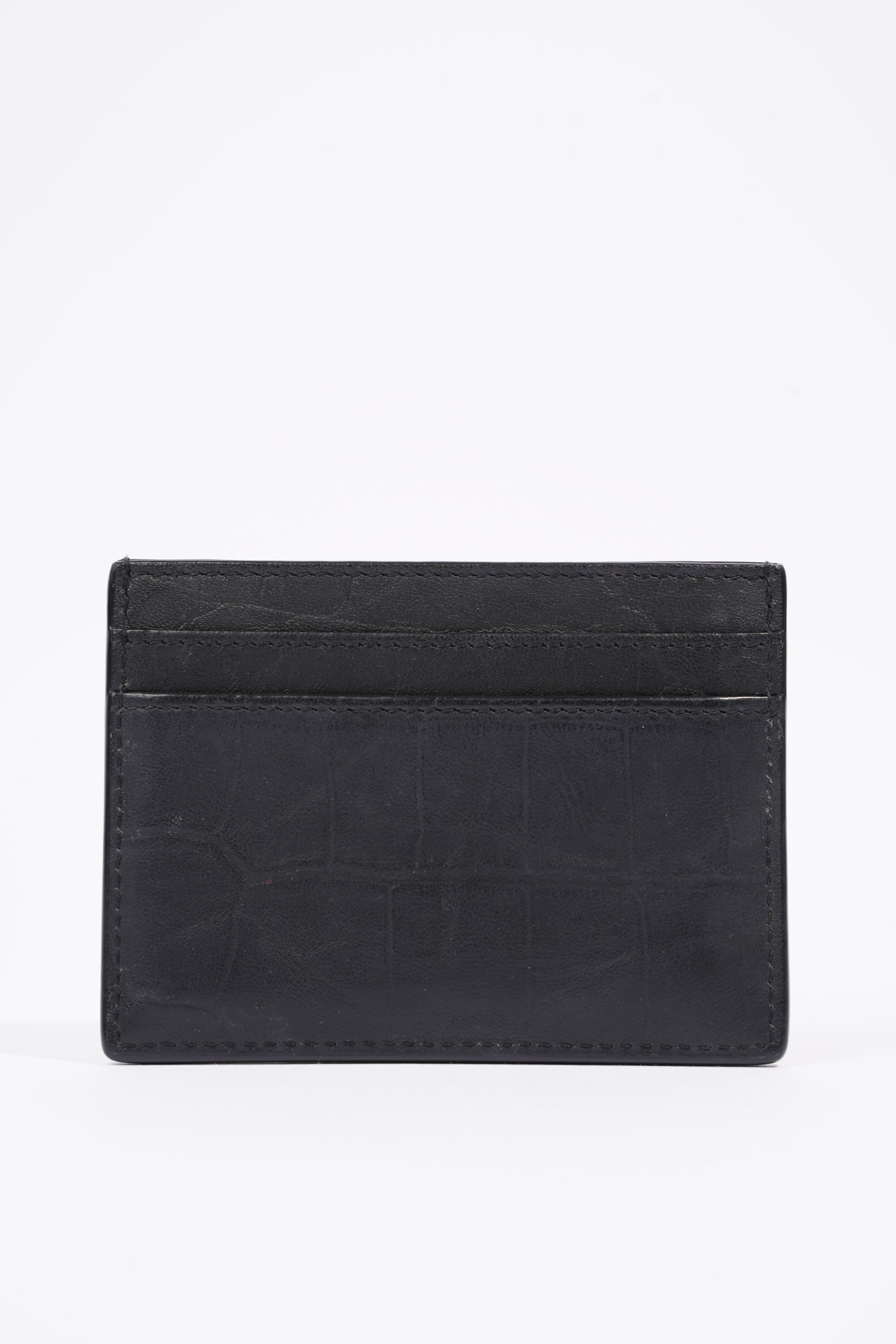 Saint Laurent Womens Cassandre Croc Embossed Card Holder Black