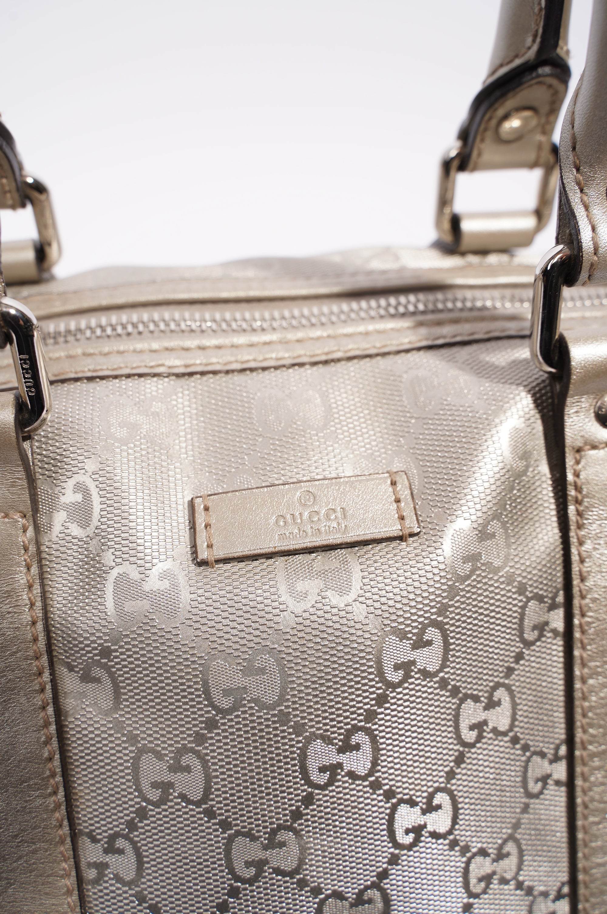 Gucci Womens Joy Boston Bag Silver GG Medium