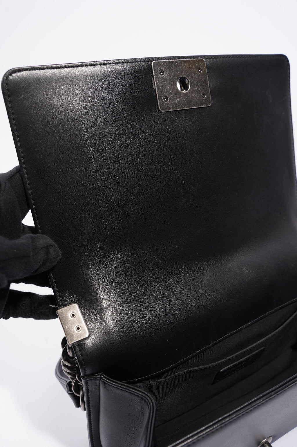Chanel Womens Lambskin Boy Bag Black Medium
