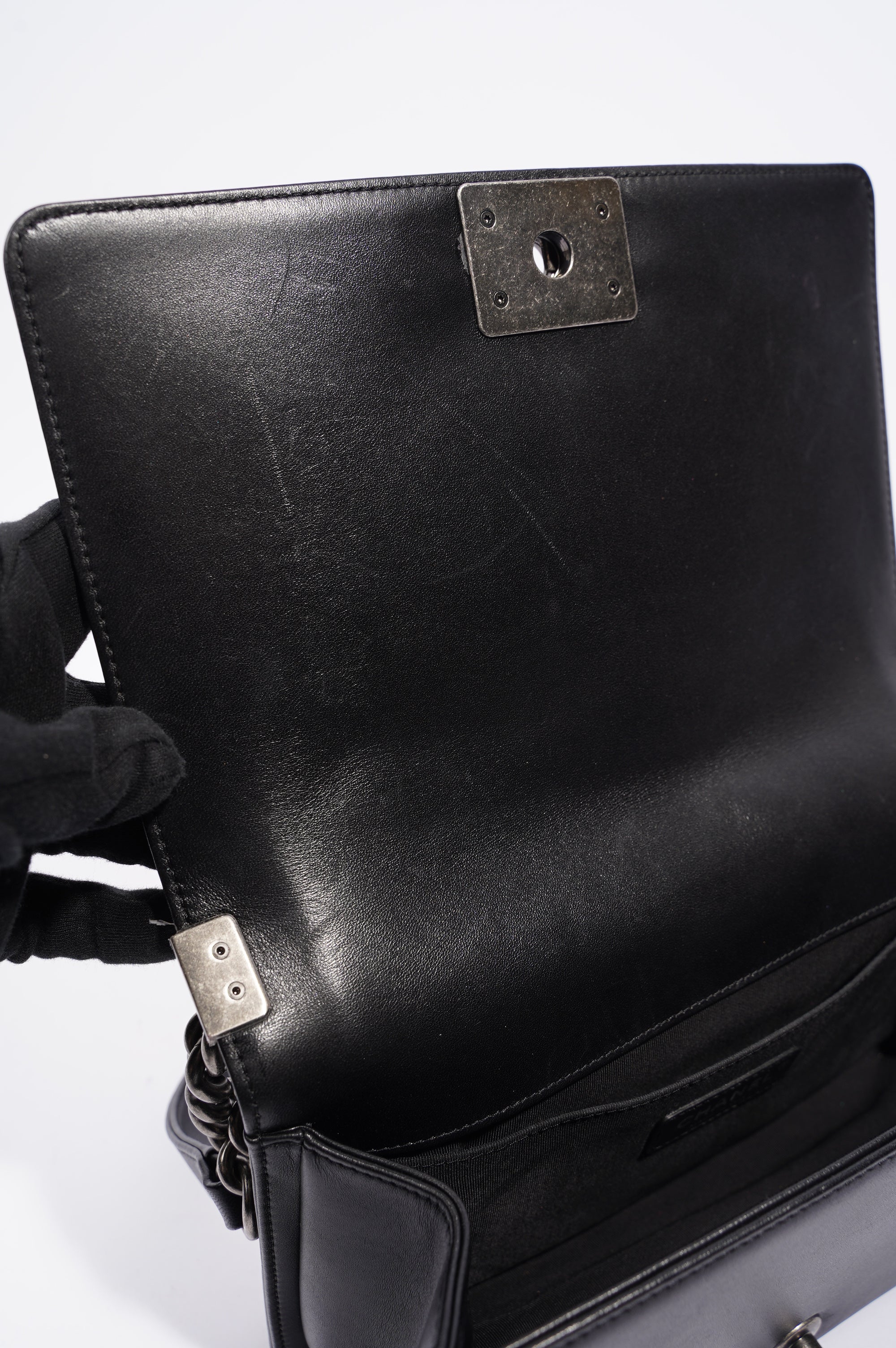 Chanel Womens Lambskin Boy Bag Black Medium