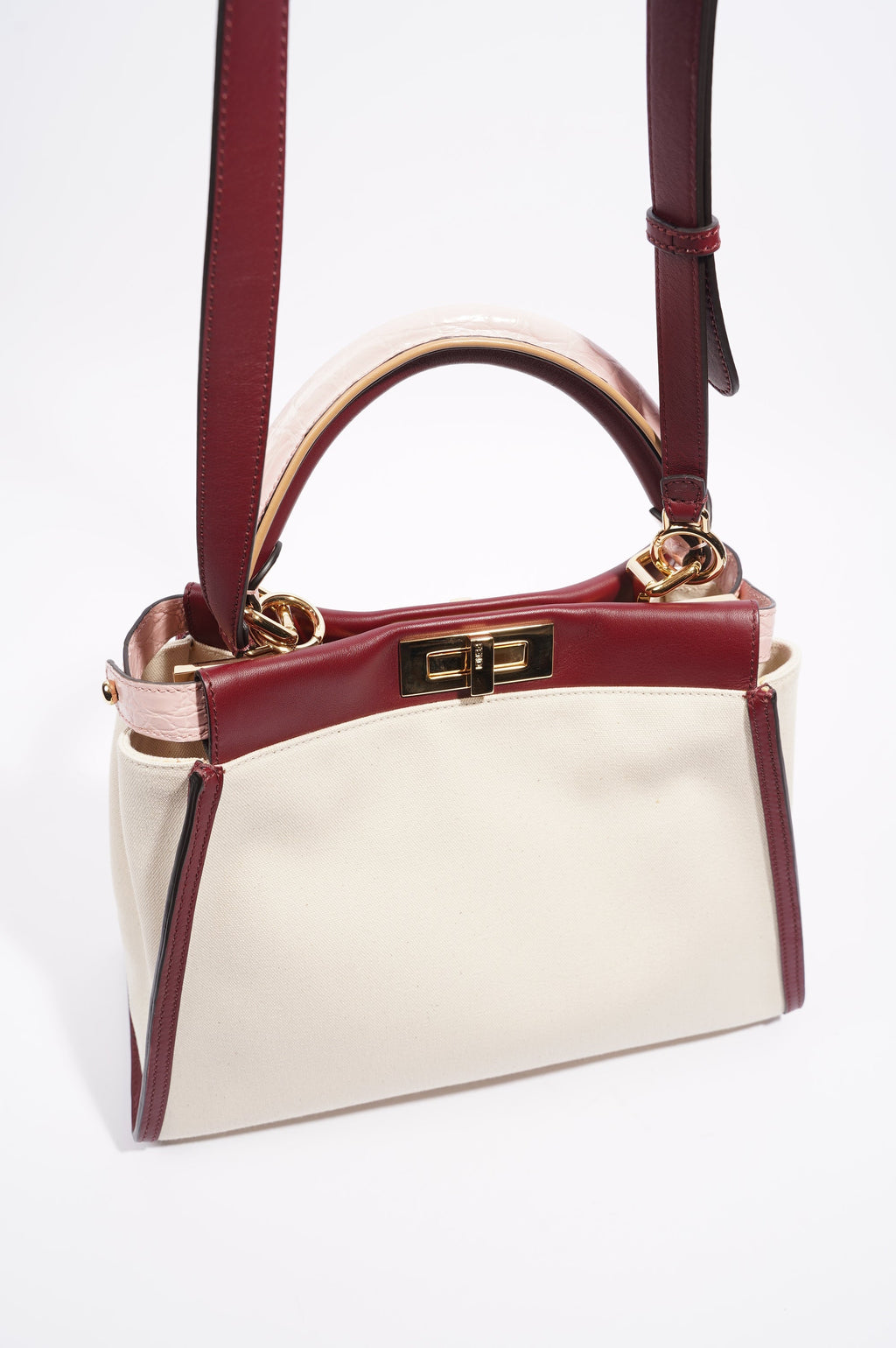 Fendi Womens Peekaboo Beige / Maroon Medium