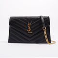 Saint Laurent Womens Cassandre Chain Wallet Black Matelasse