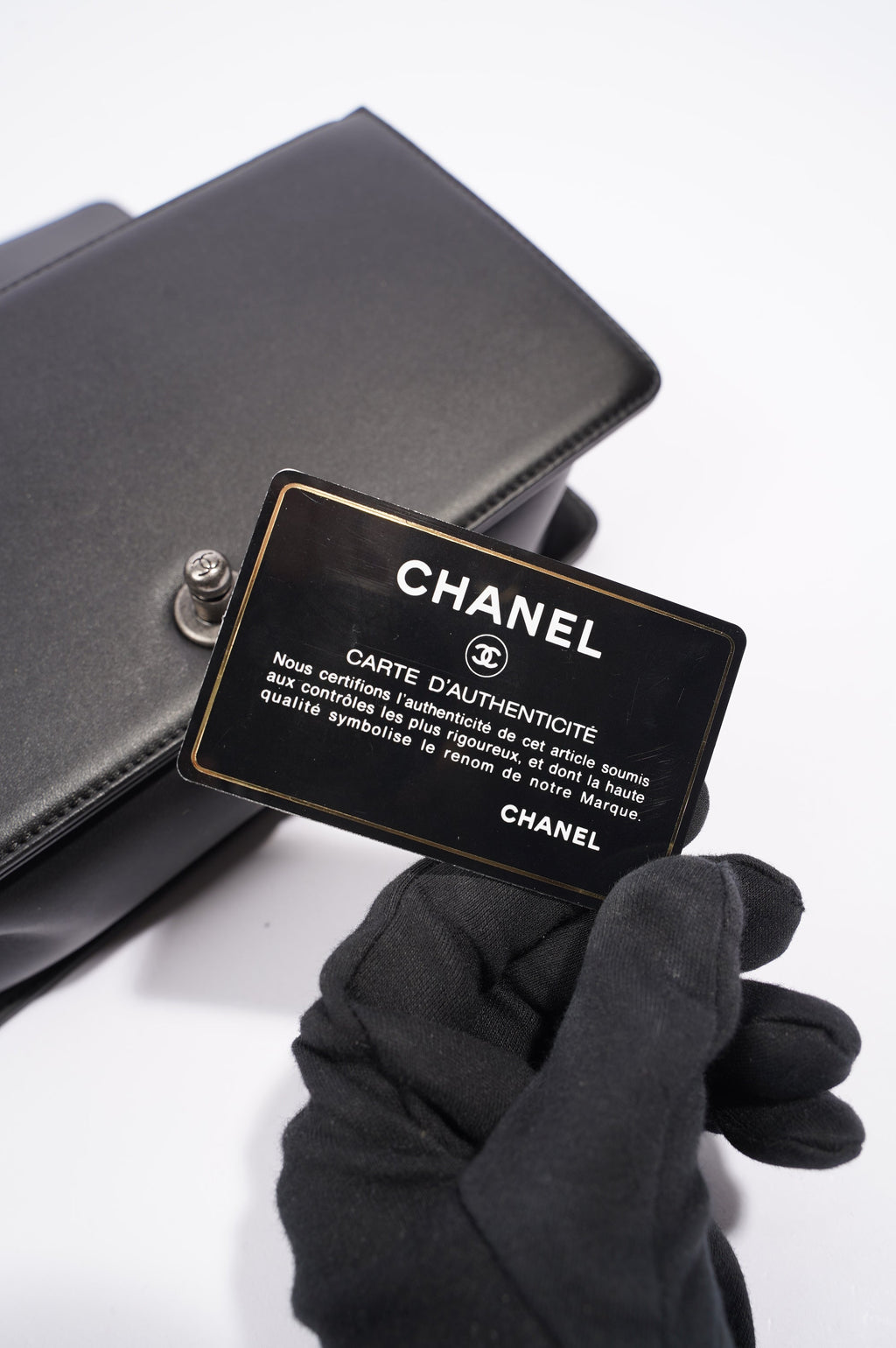 Chanel Womens Lambskin Boy Bag Black Medium