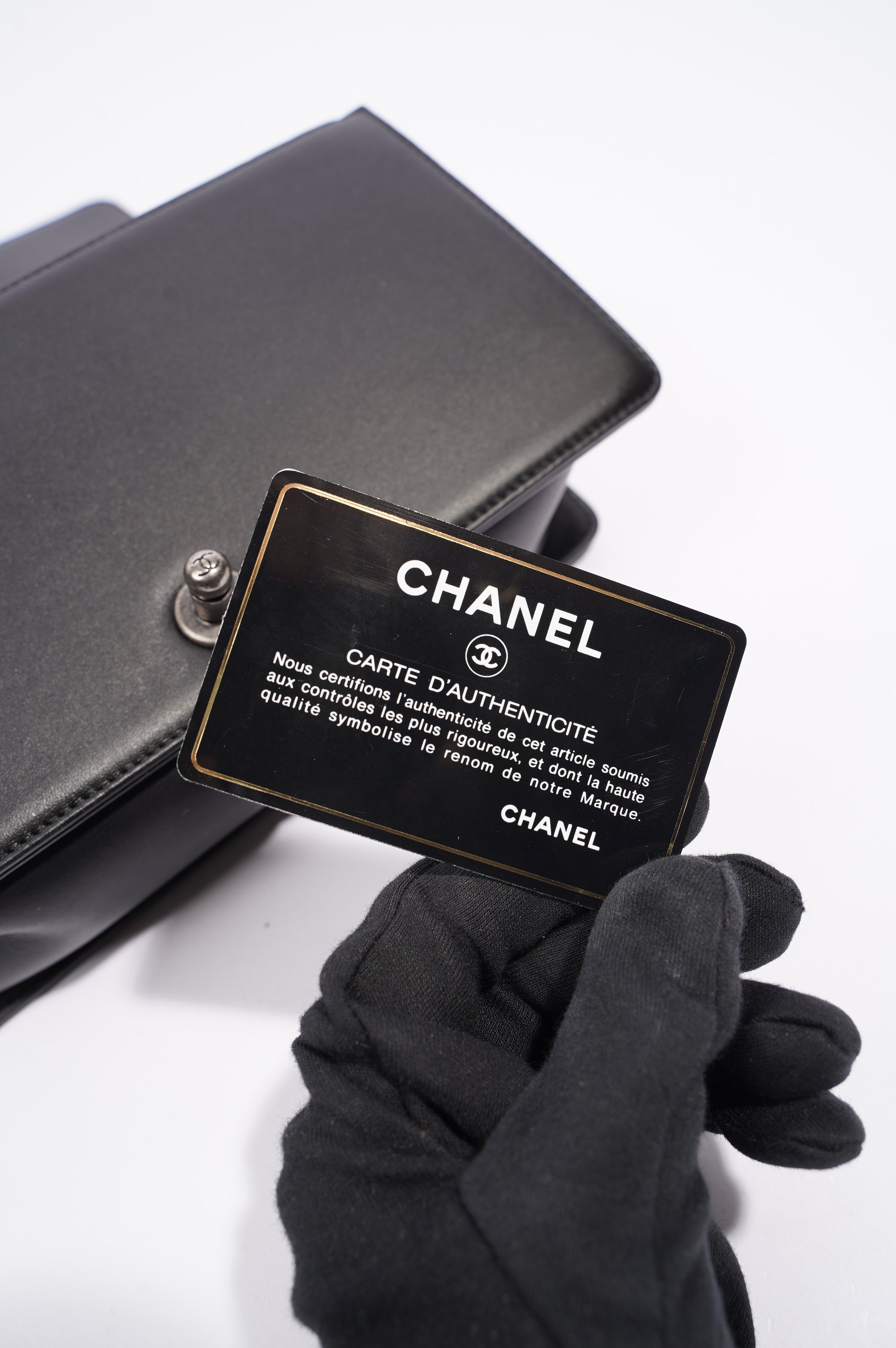 Chanel Womens Lambskin Boy Bag Black Medium