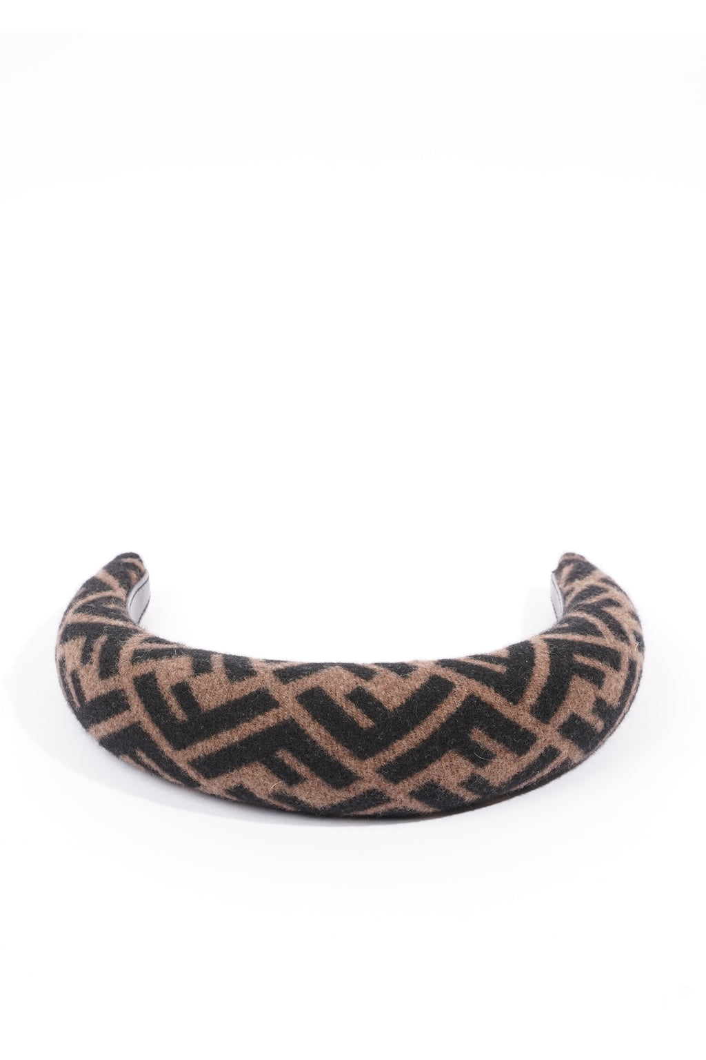 Fendi Womens FF Headband Brown / Black Cashmere Leather