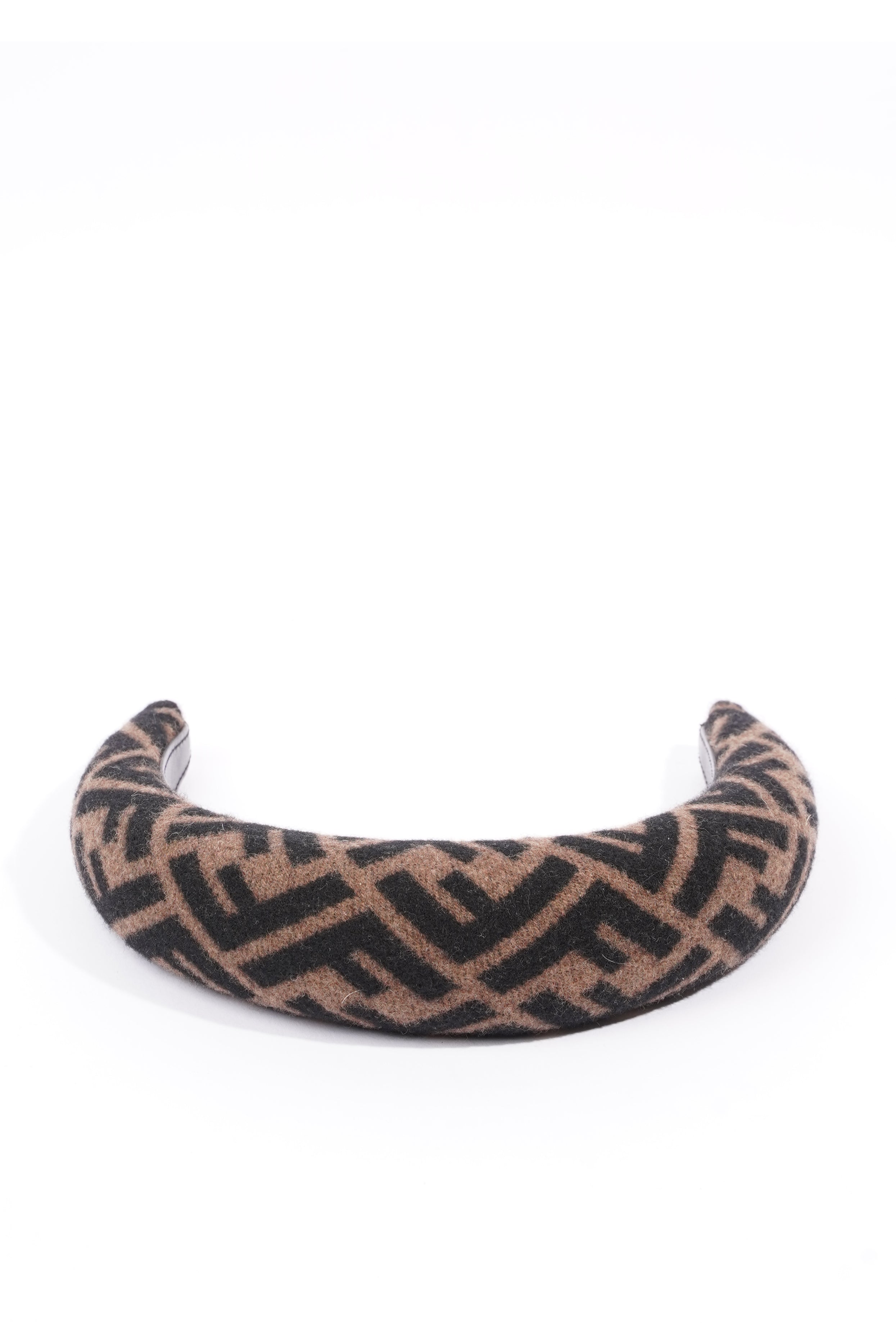 Fendi Womens FF Headband Brown / Black Cashmere Leather
