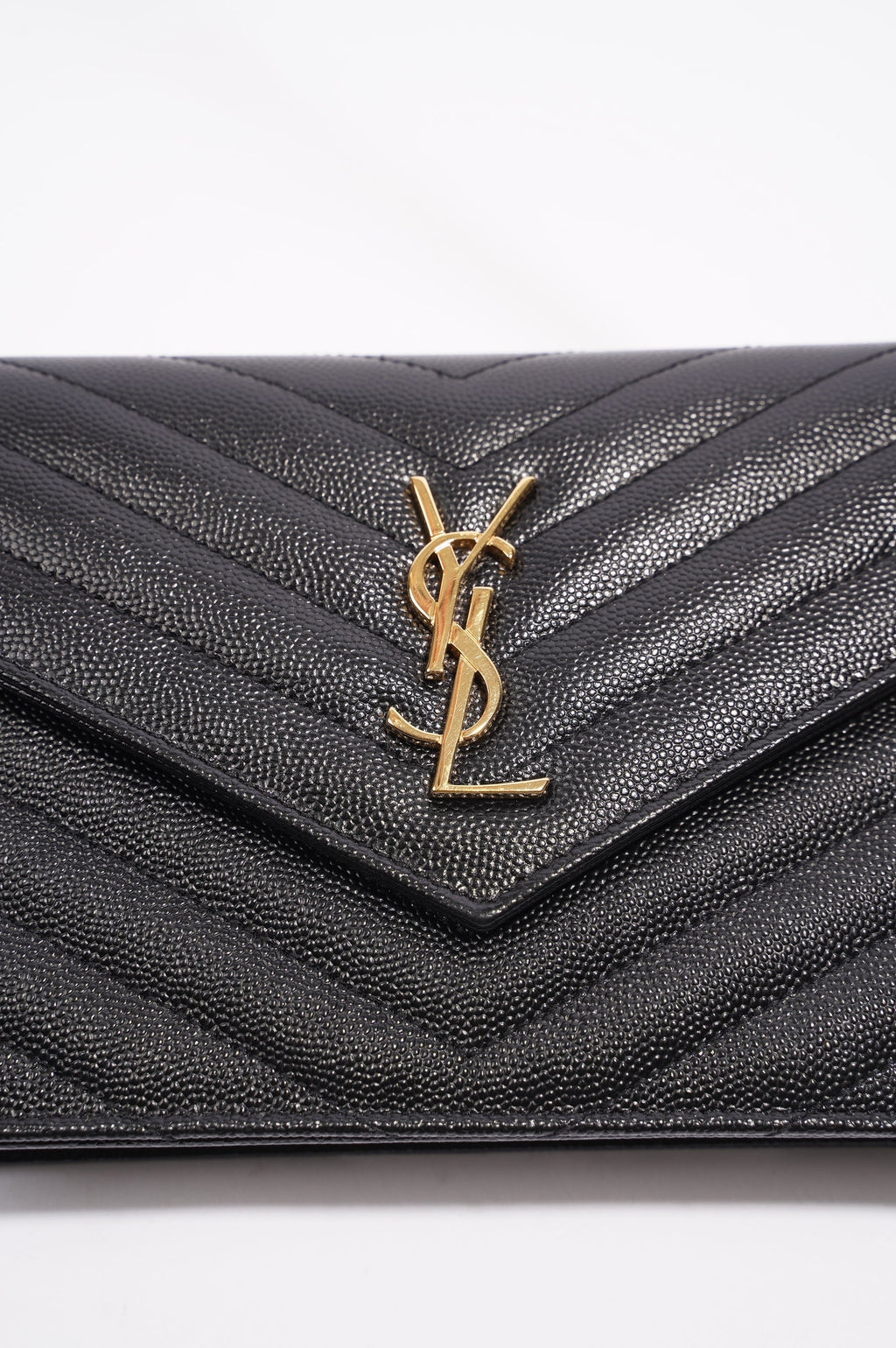 Saint Laurent Womens Cassandre Chain Wallet Black Matelasse