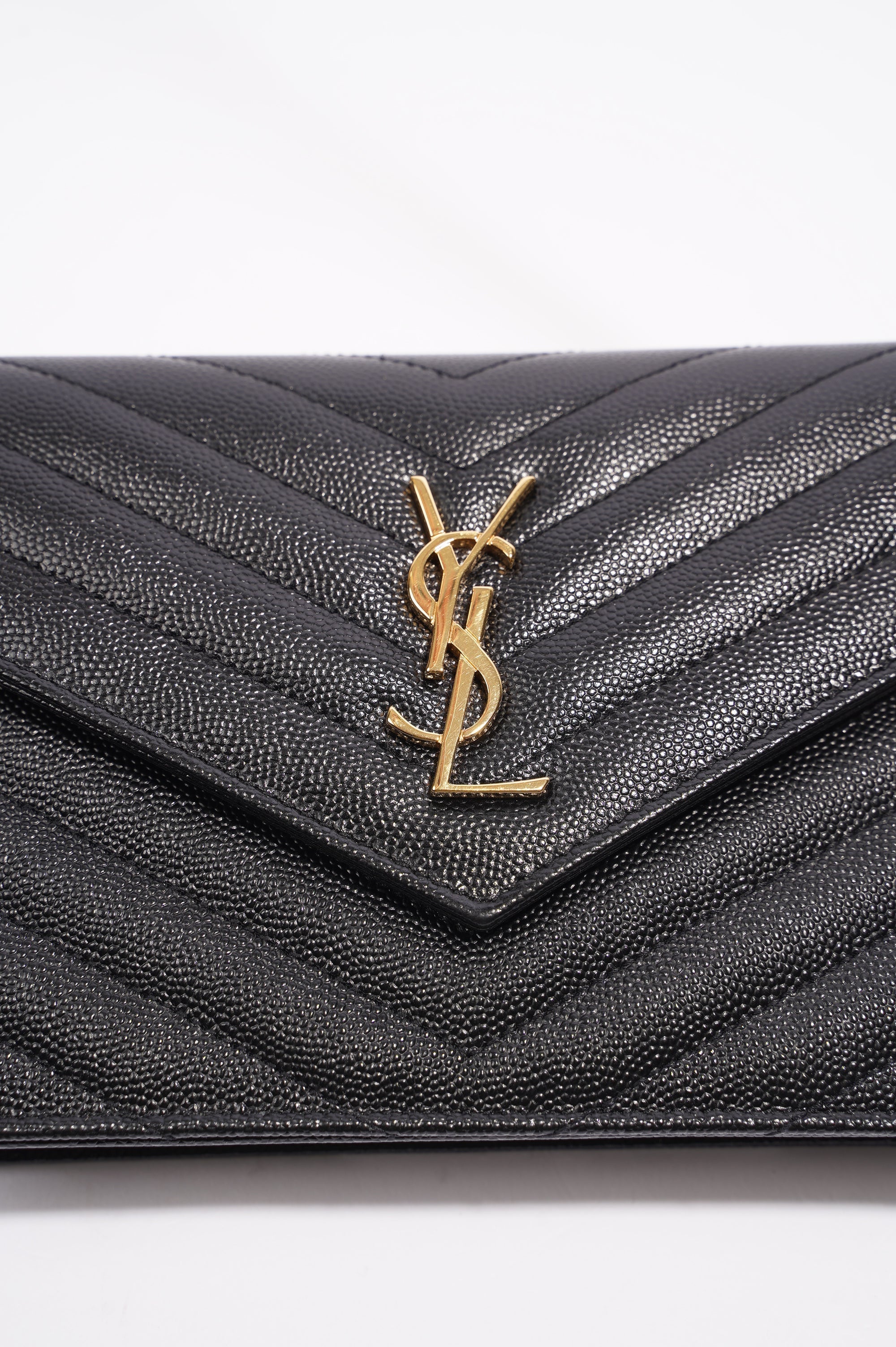Saint Laurent Womens Cassandre Chain Wallet Black Matelasse