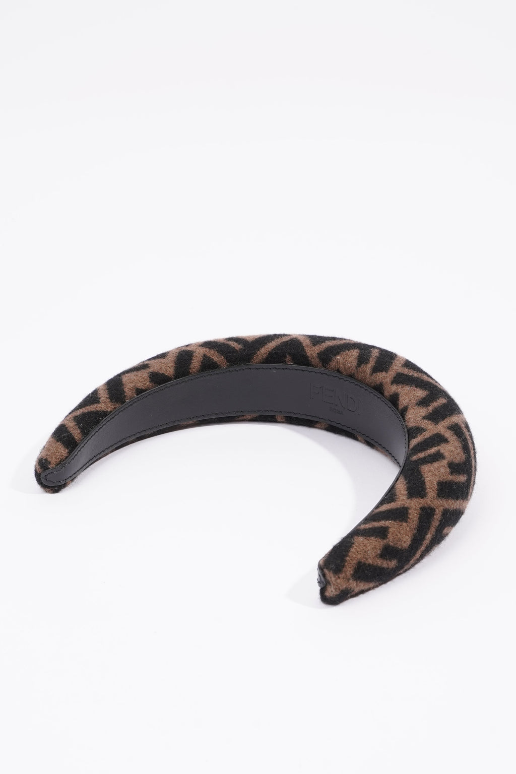 Fendi Womens FF Headband Brown / Black Cashmere Leather