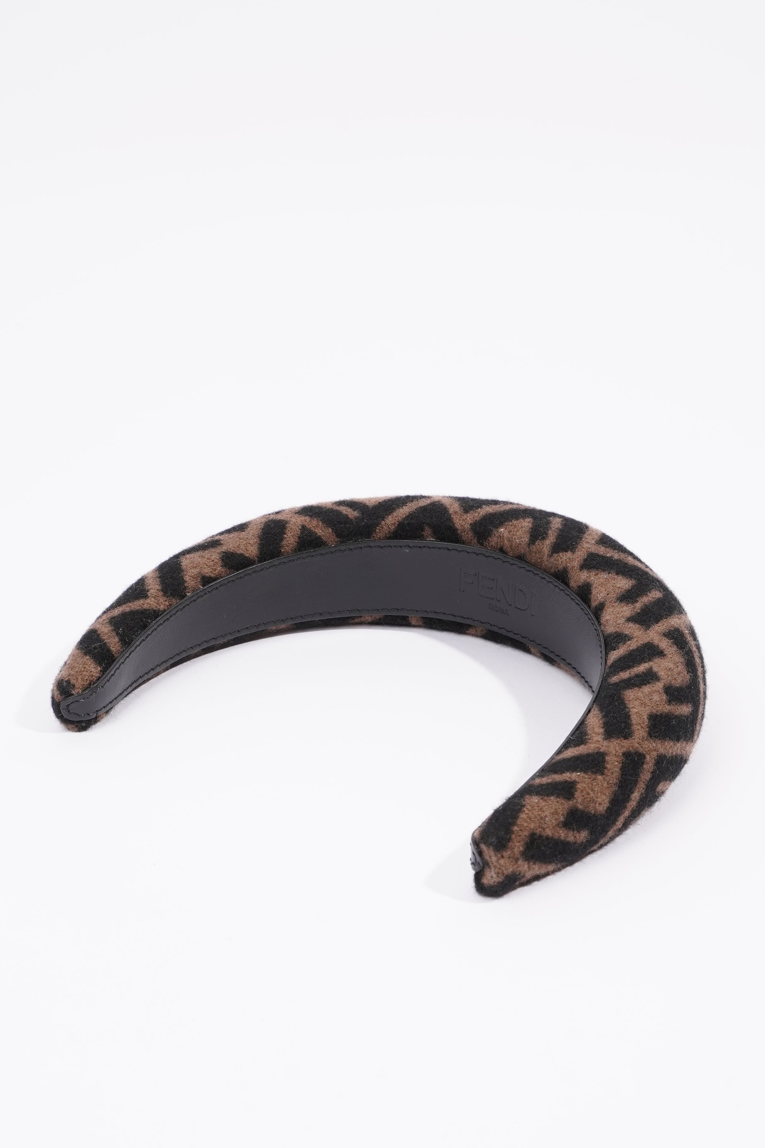 Fendi Womens FF Headband Brown / Black Cashmere Leather