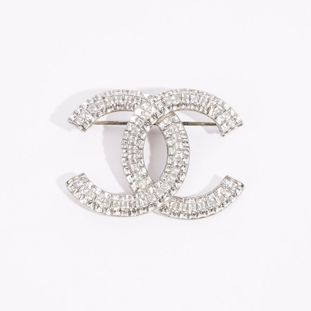 Chanel Womens CC Brooch Silver Finish Base Metal