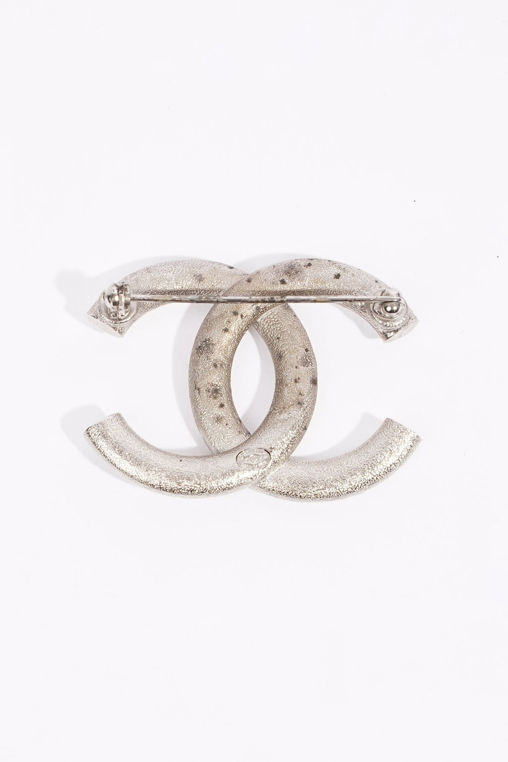 Chanel Womens CC Brooch Silver Finish Base Metal