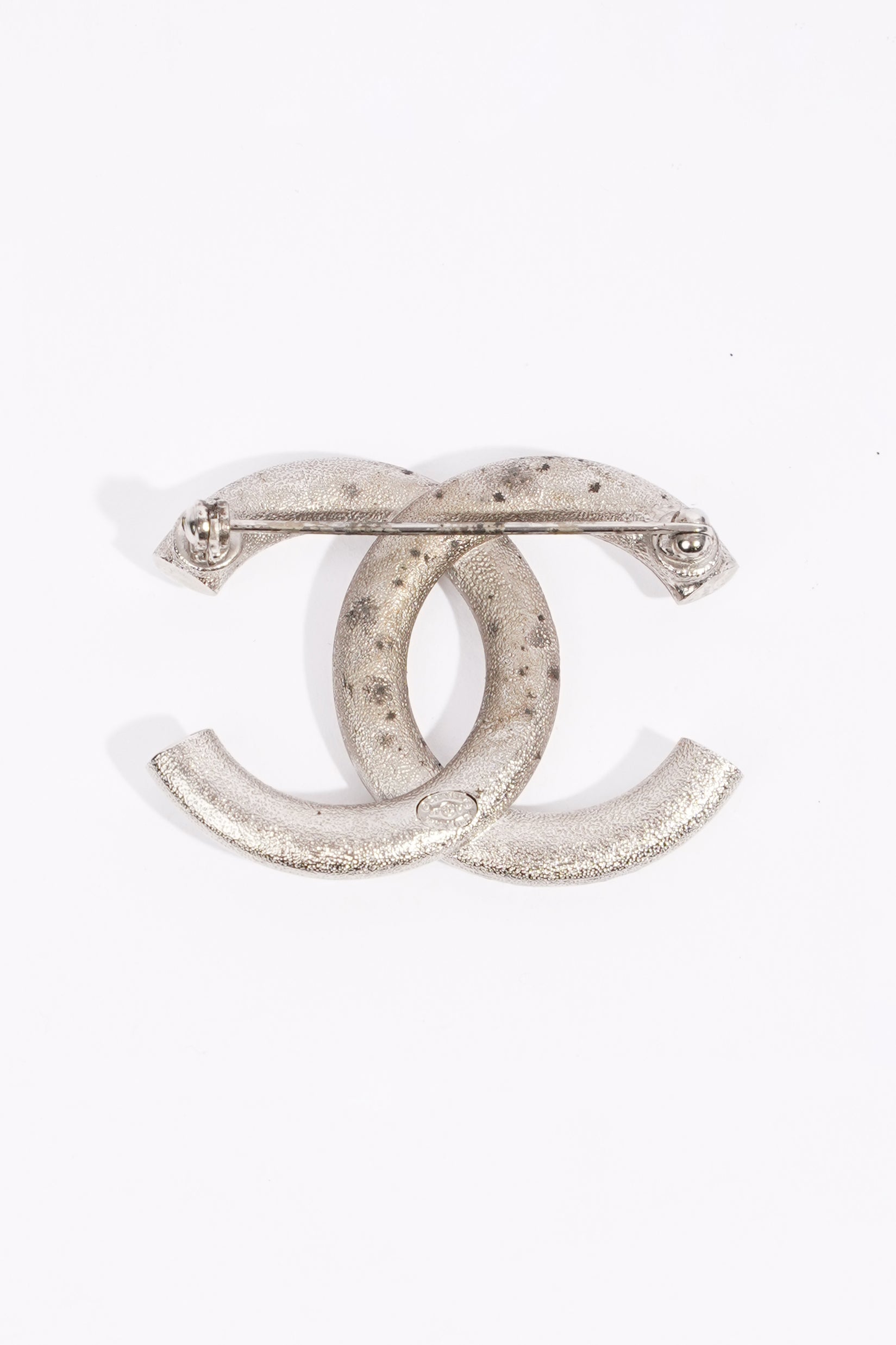 Chanel Womens CC Brooch Silver Finish Base Metal
