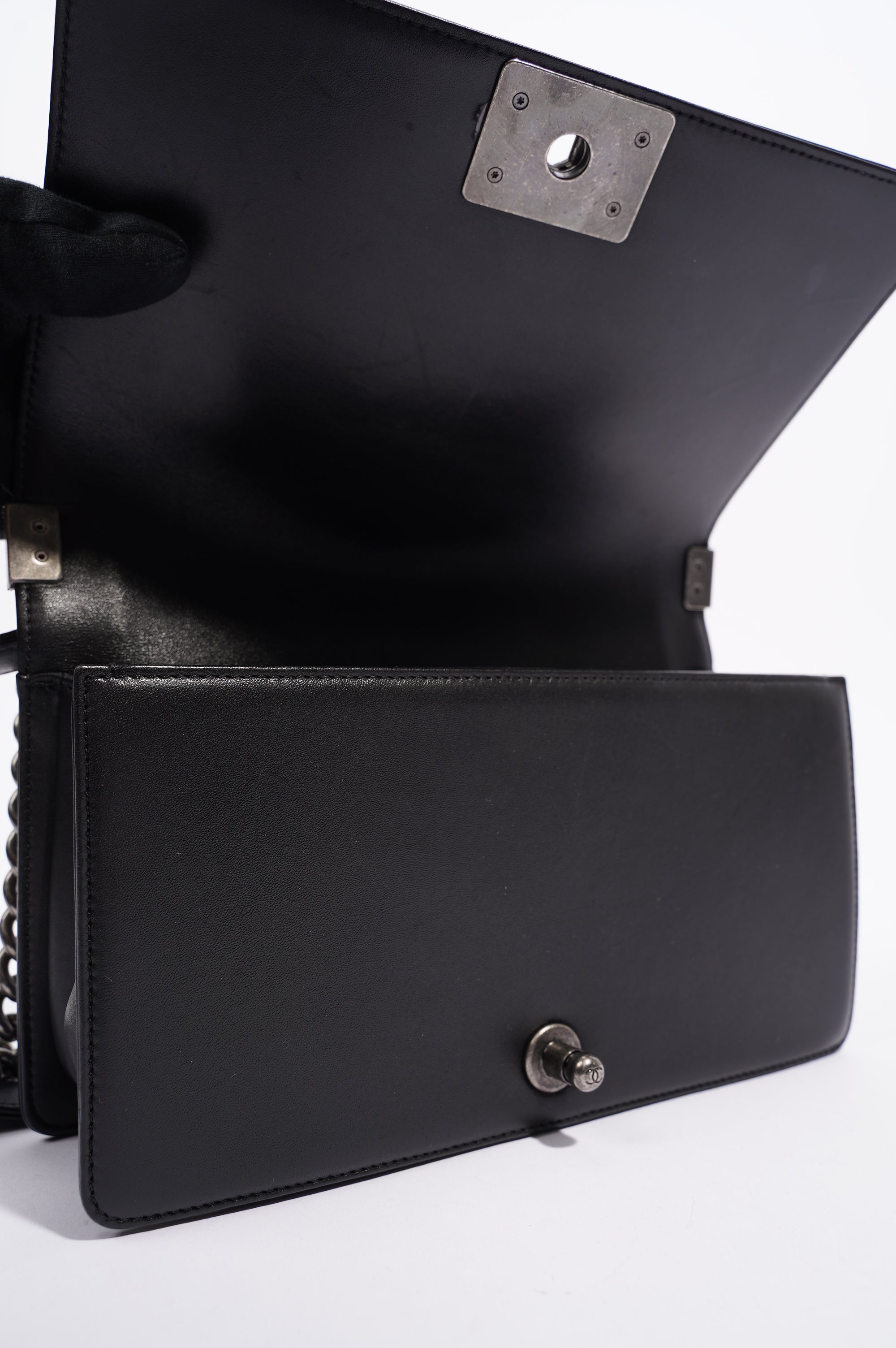 Chanel Womens Lambskin Boy Bag Black Medium